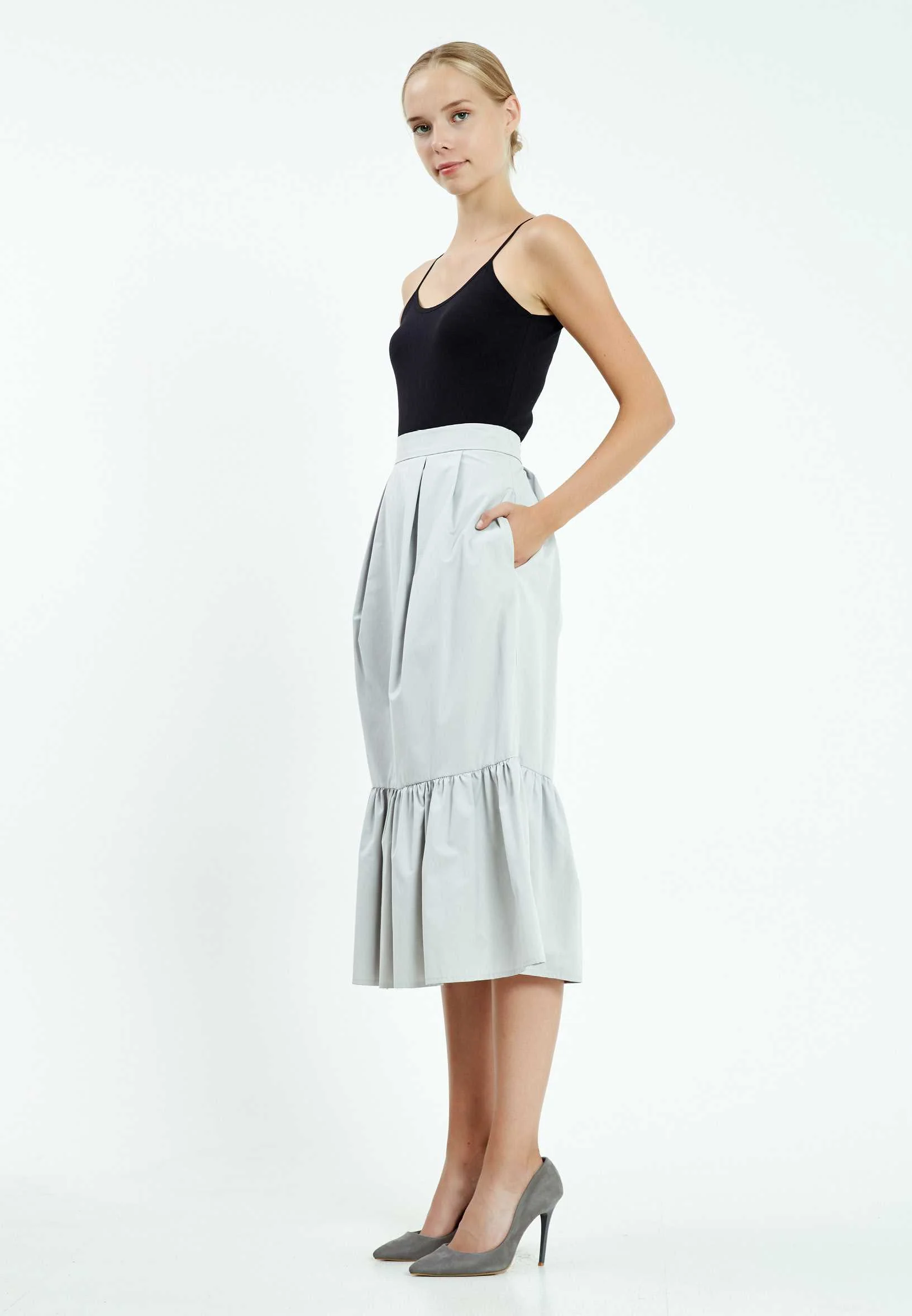 Midi Solid Color Regular Skirt mis38305 - Image 3