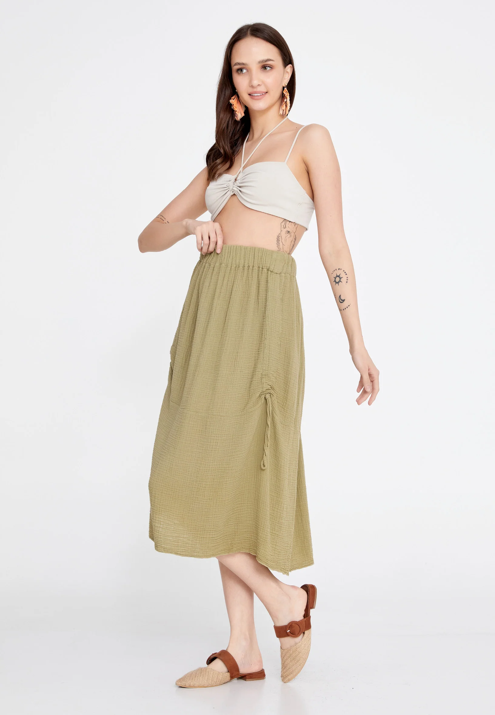 Midi Solid Color Regular Skirt rui19456 - Image 12
