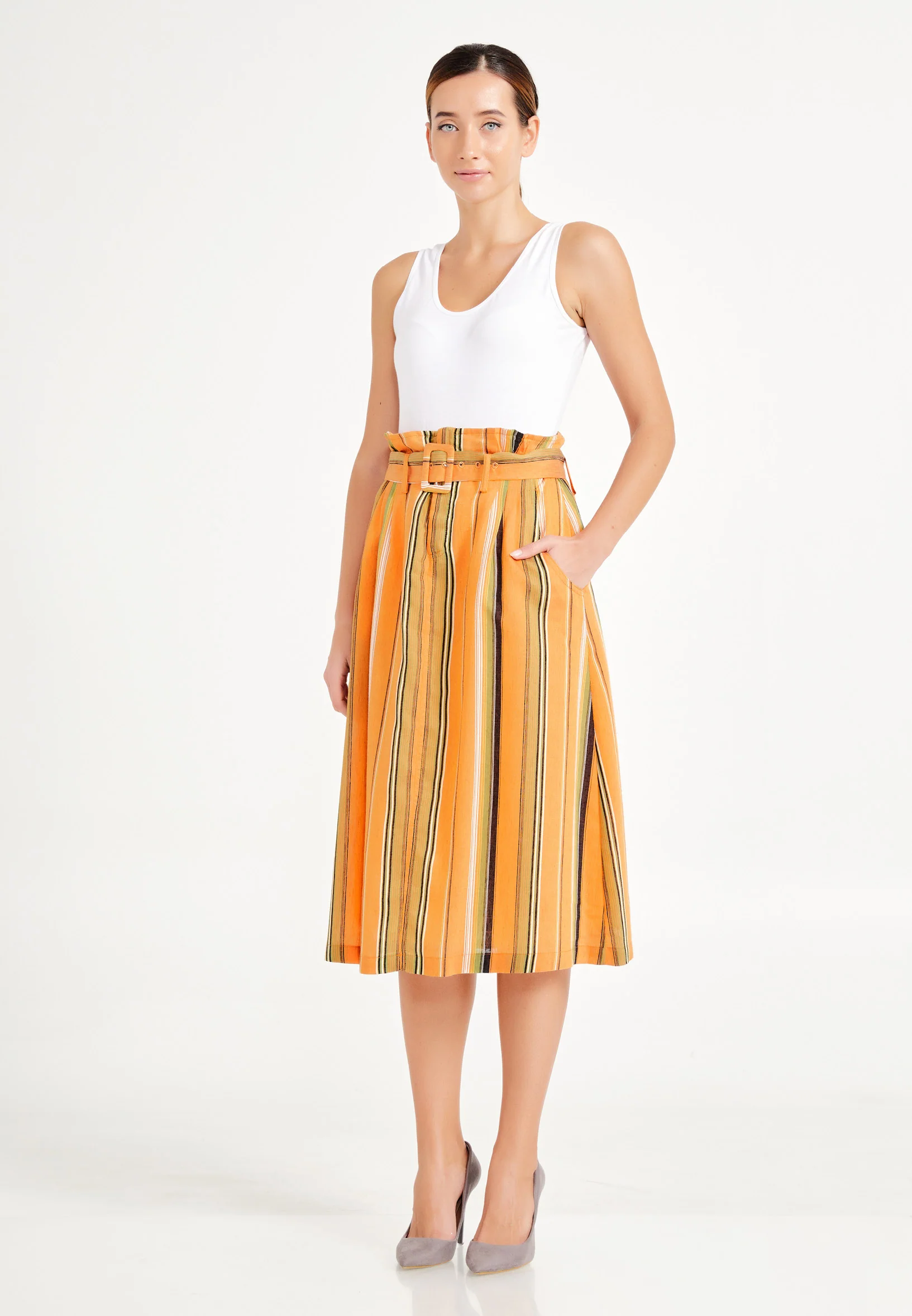 Midi Striped Regular Skirt ber20y3104 - Image 8