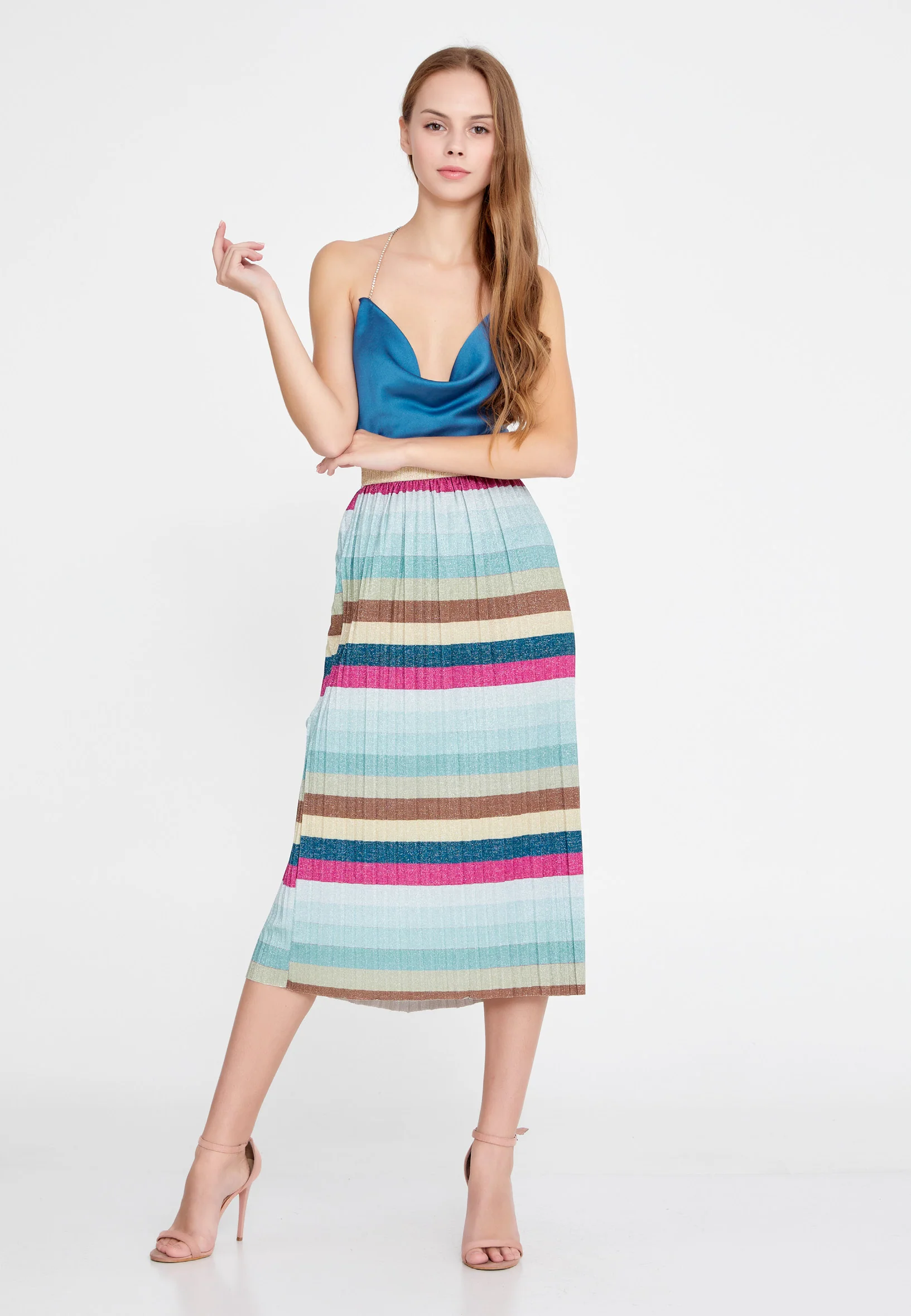 Midi Striped Regular Skirt esl363gonna - Image 6