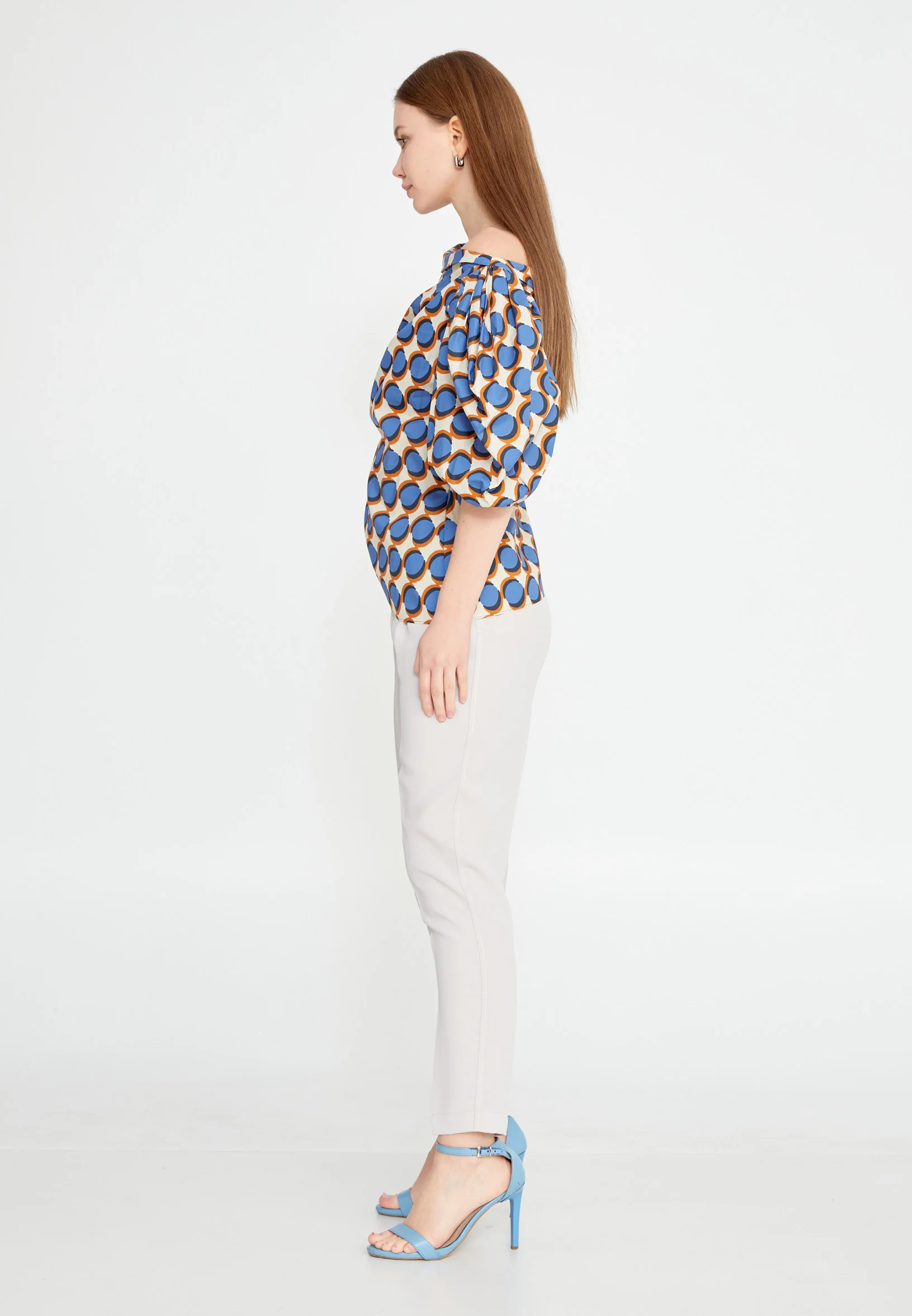 Off Shoulder Geometric Regular Blouse kmy24y10458 - Image 3