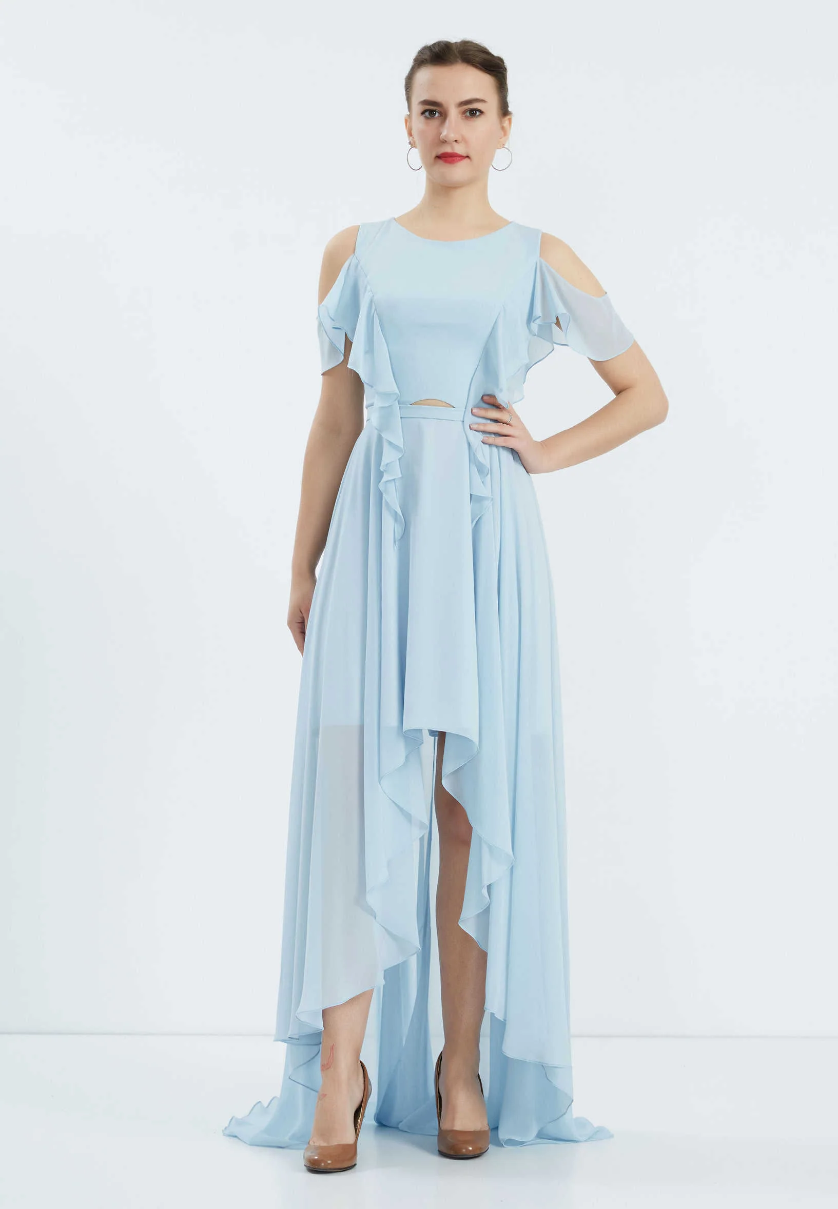 Off Shoulder High-Low Chiffon Column Regular Wedding Guest Dress oli7237
