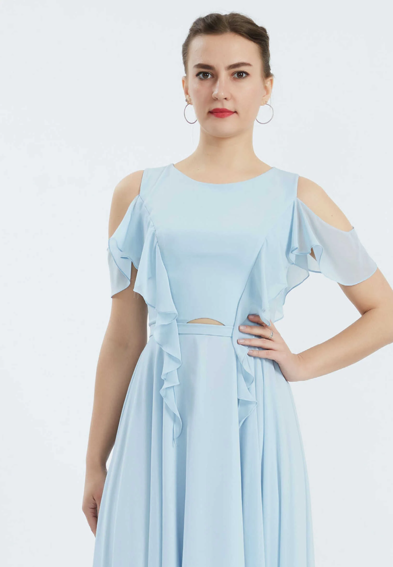 Off Shoulder High-Low Chiffon Column Regular Wedding Guest Dress oli7237 - Image 4