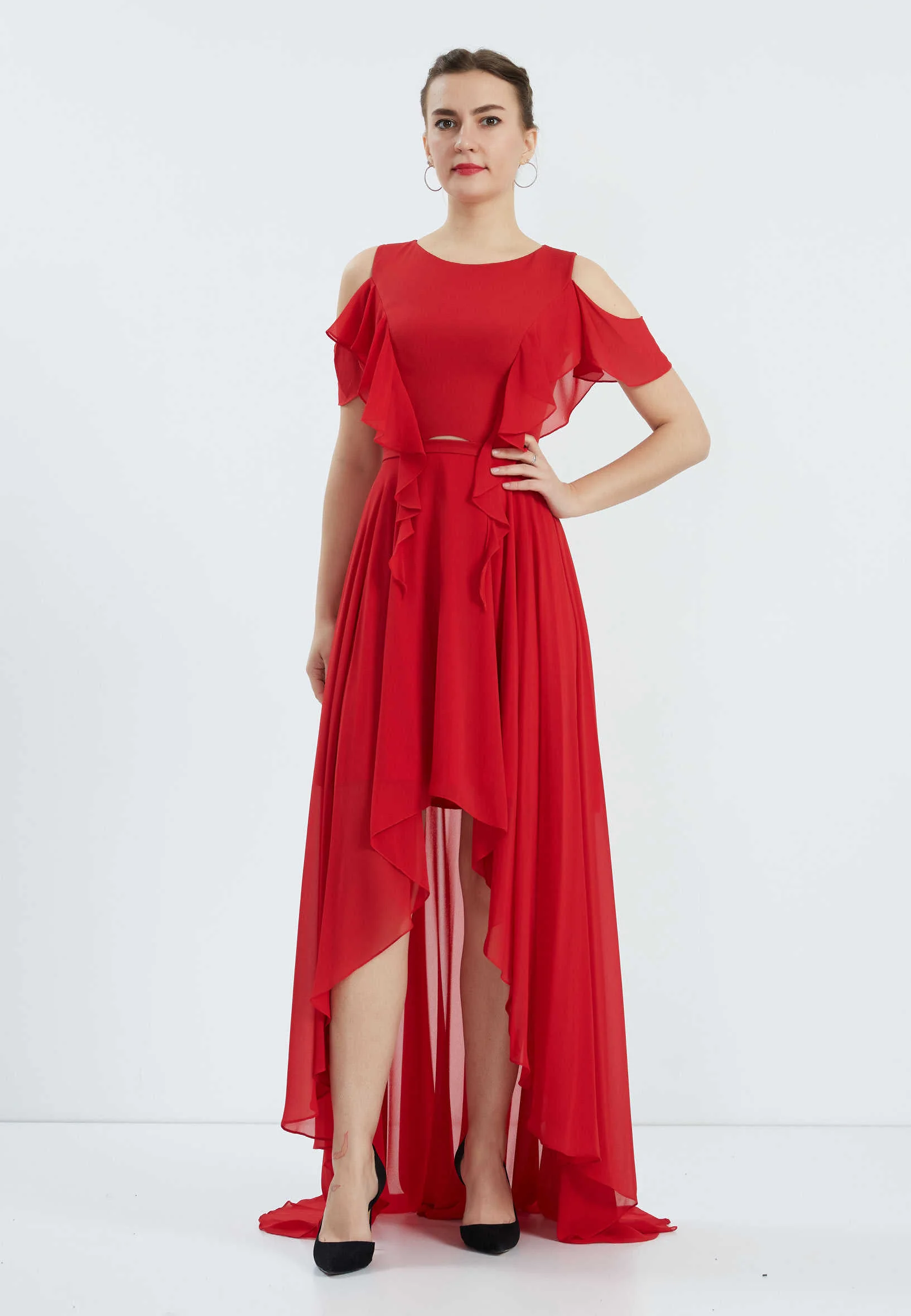 Off Shoulder High-Low Chiffon Column Regular Wedding Guest Dress oli7237 - Image 5