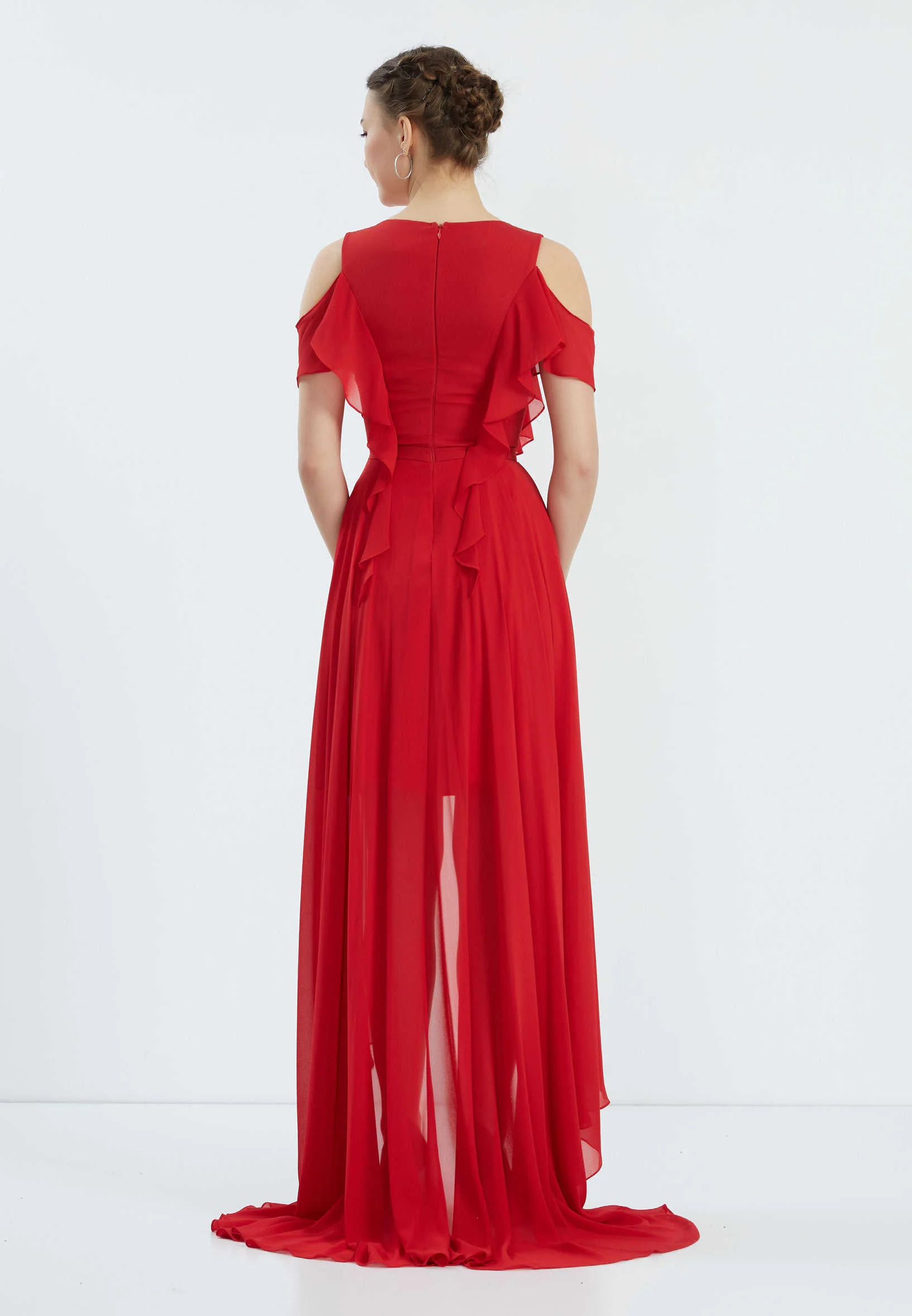 Off Shoulder High-Low Chiffon Column Regular Wedding Guest Dress oli7237 - Image 6