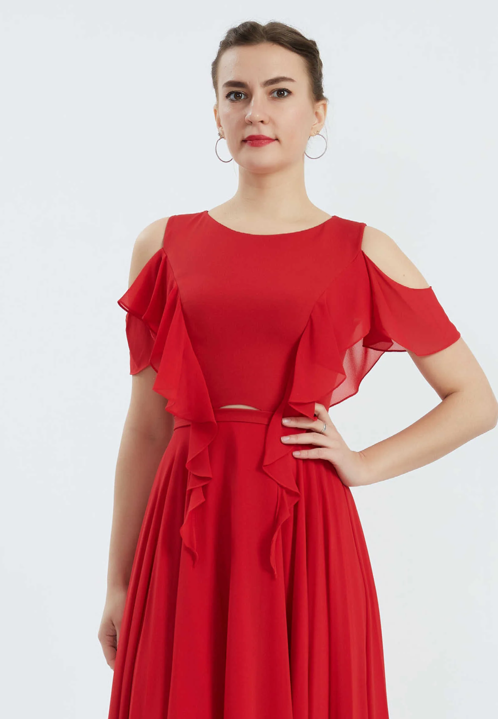 Off Shoulder High-Low Chiffon Column Regular Wedding Guest Dress oli7237 - Image 8
