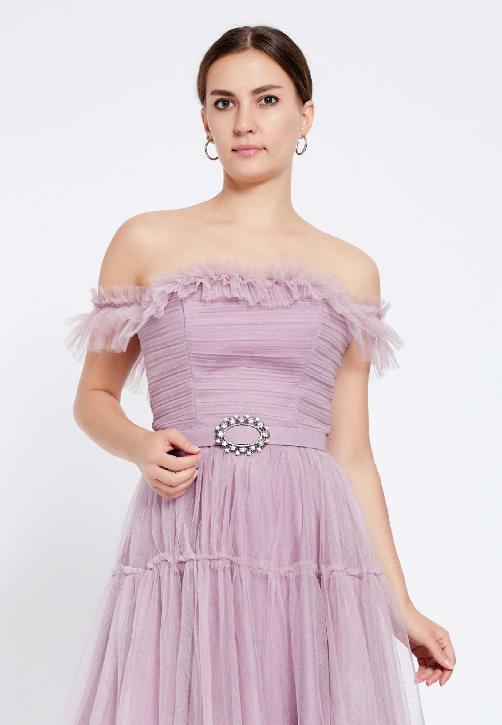 Off Shoulder High-Low Tulle A - Line Regular Prom Dress brq1253 - Image 12