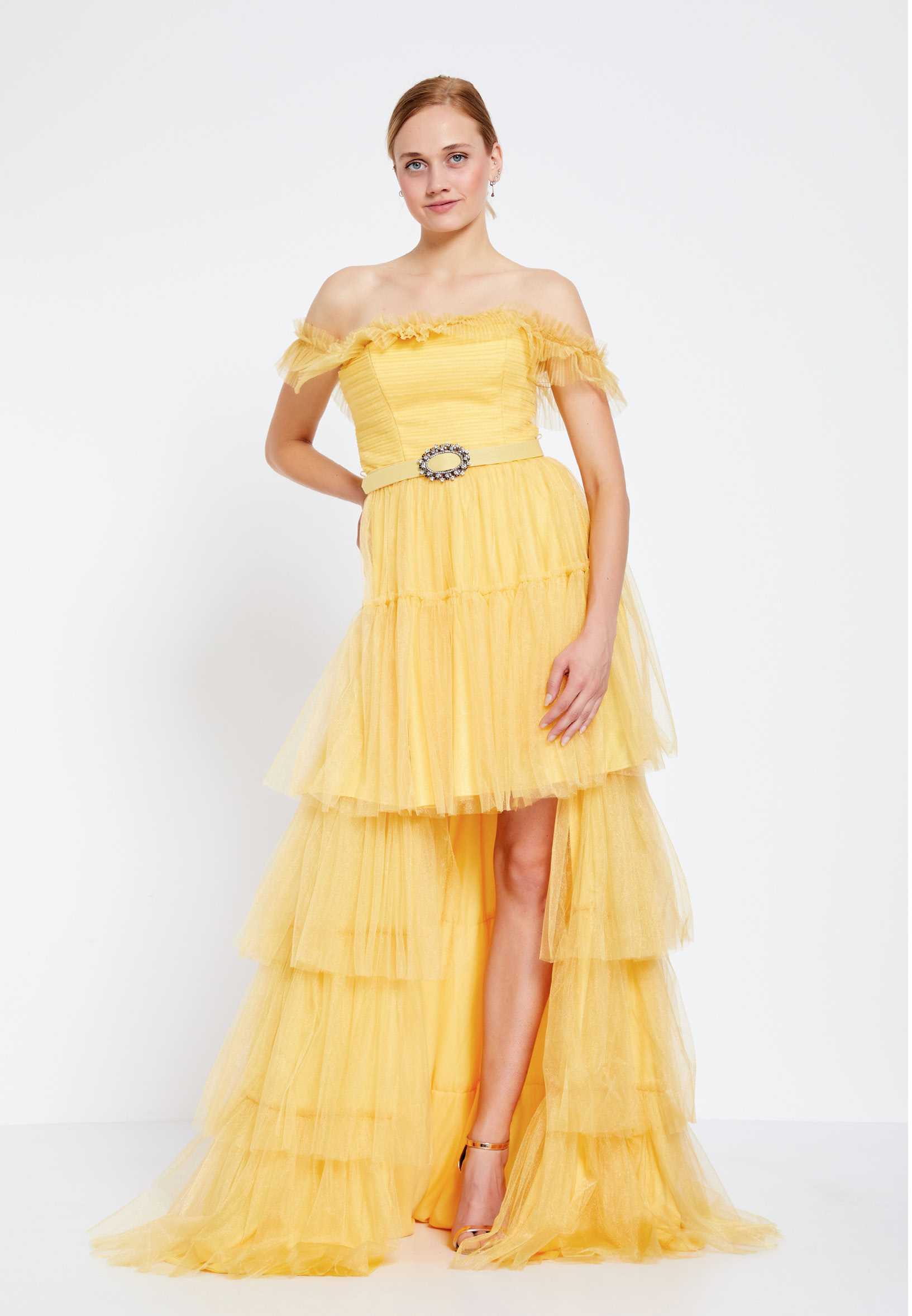 Off Shoulder High-Low Tulle A - Line Regular Prom Dress brq1253 - Image 13