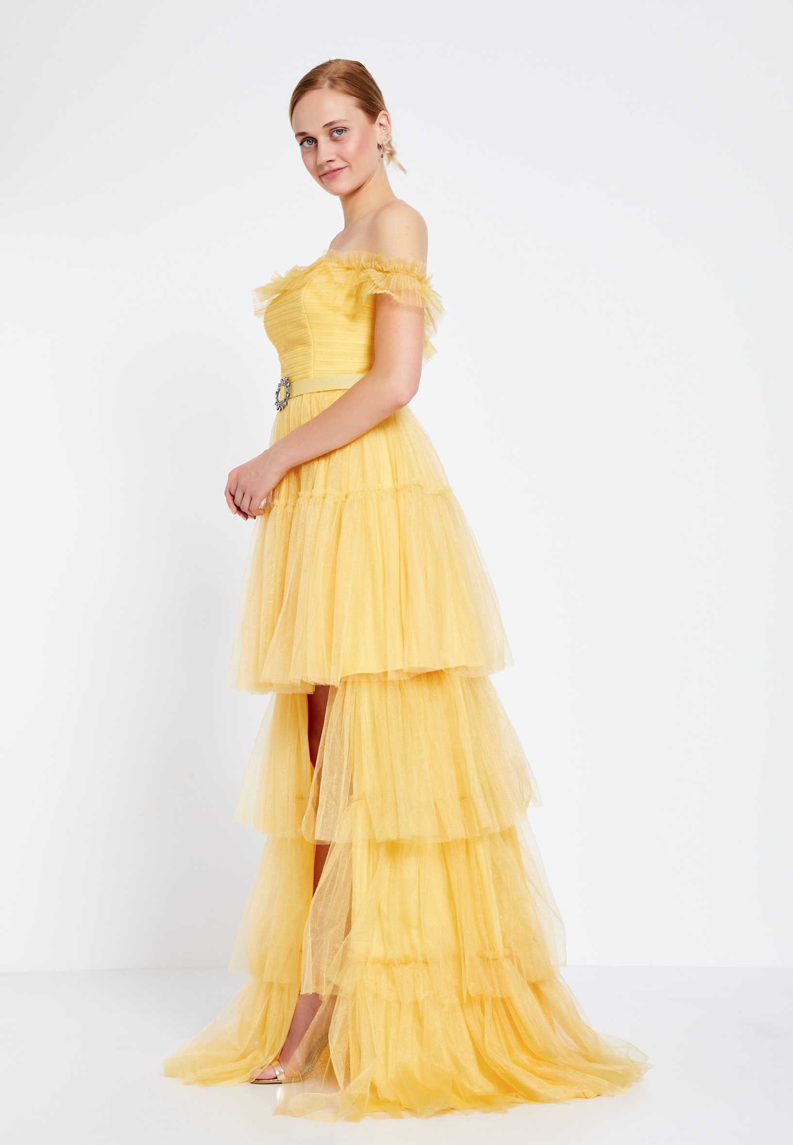 Off Shoulder High-Low Tulle A - Line Regular Prom Dress brq1253 - Image 15