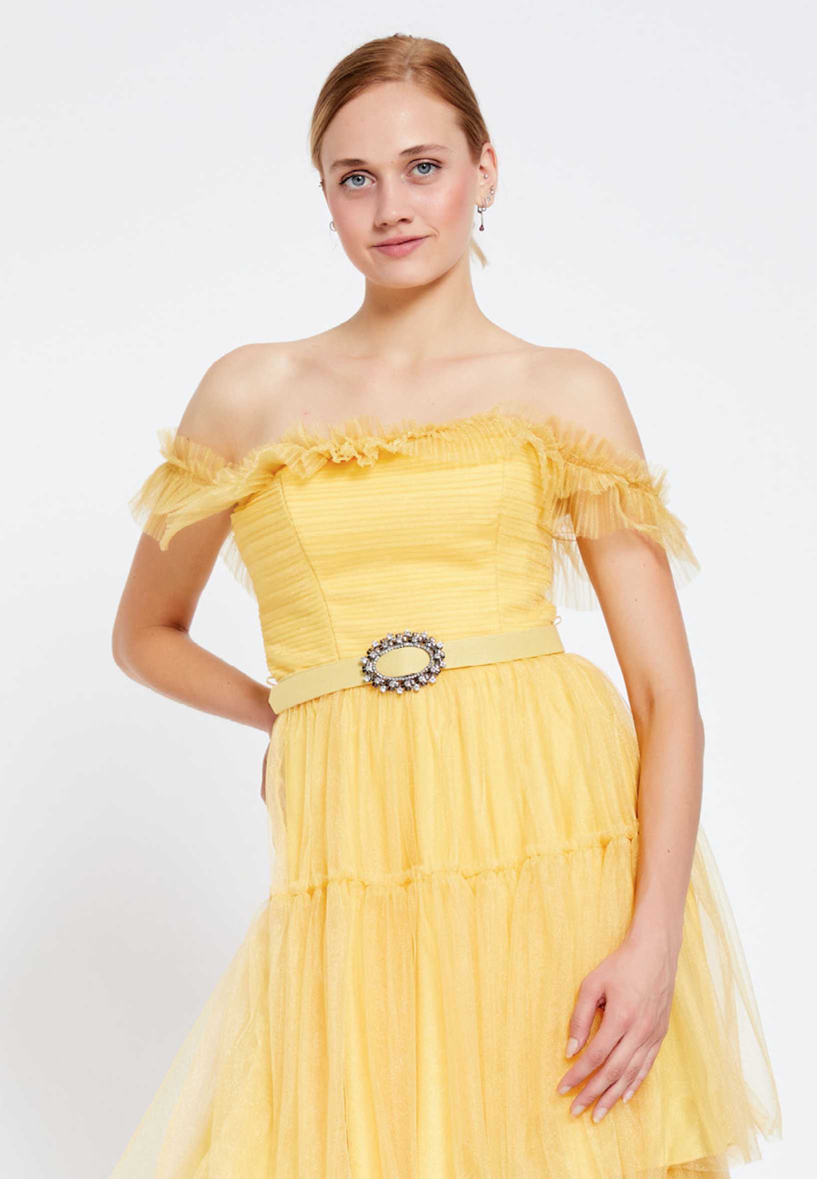 Off Shoulder High-Low Tulle A - Line Regular Prom Dress brq1253 - Image 16