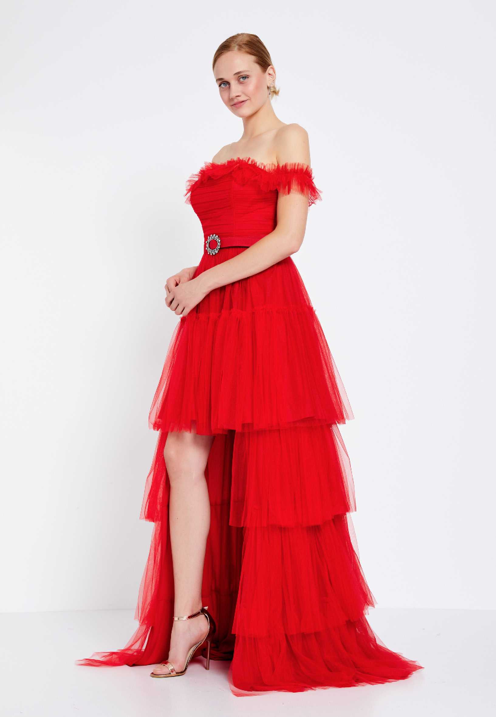 Off Shoulder High-Low Tulle A - Line Regular Prom Dress brq1253 - Image 8