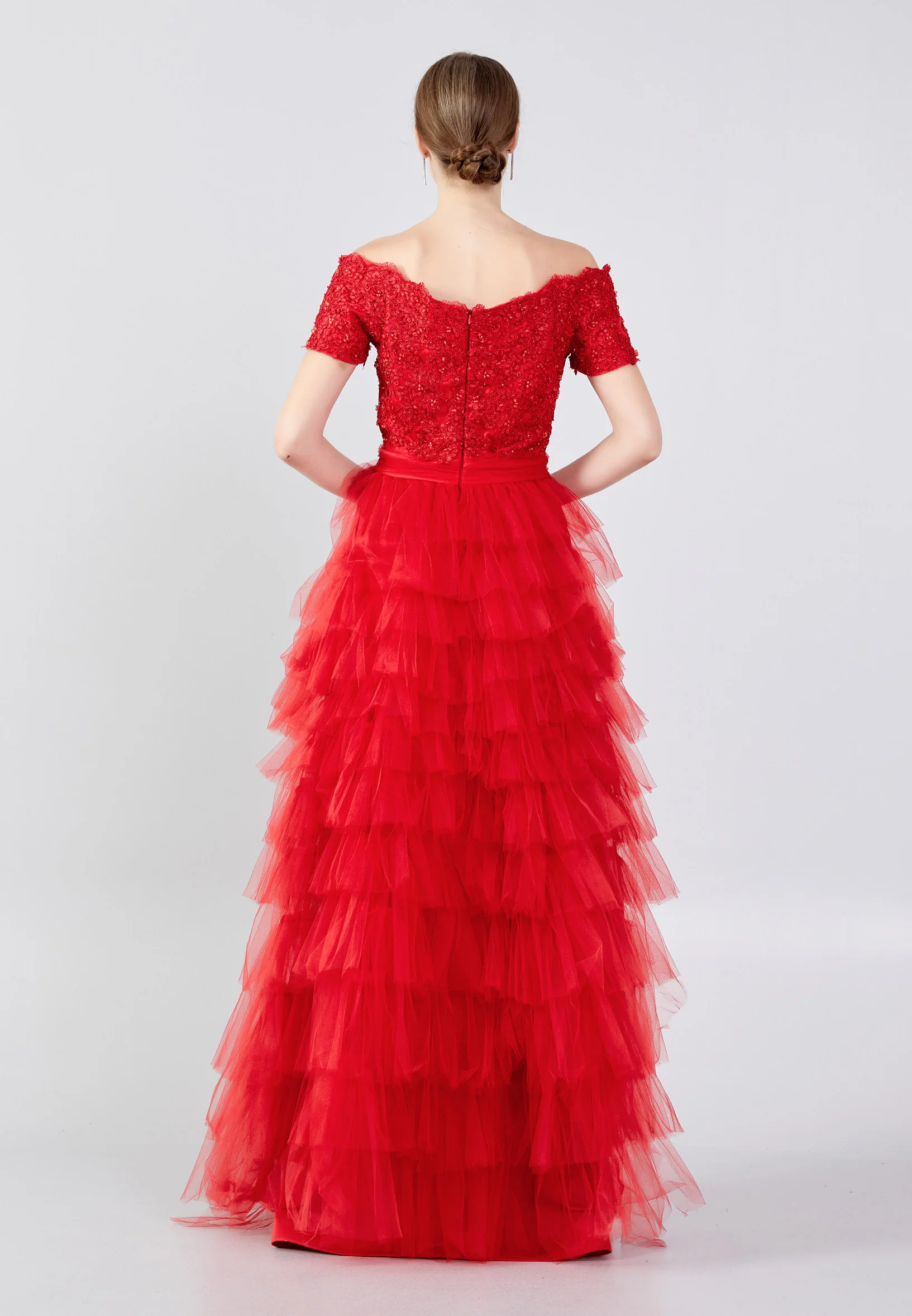 Off Shoulder High-Low Tulle A - Line Regular Prom Dress oli00546 - Image 10