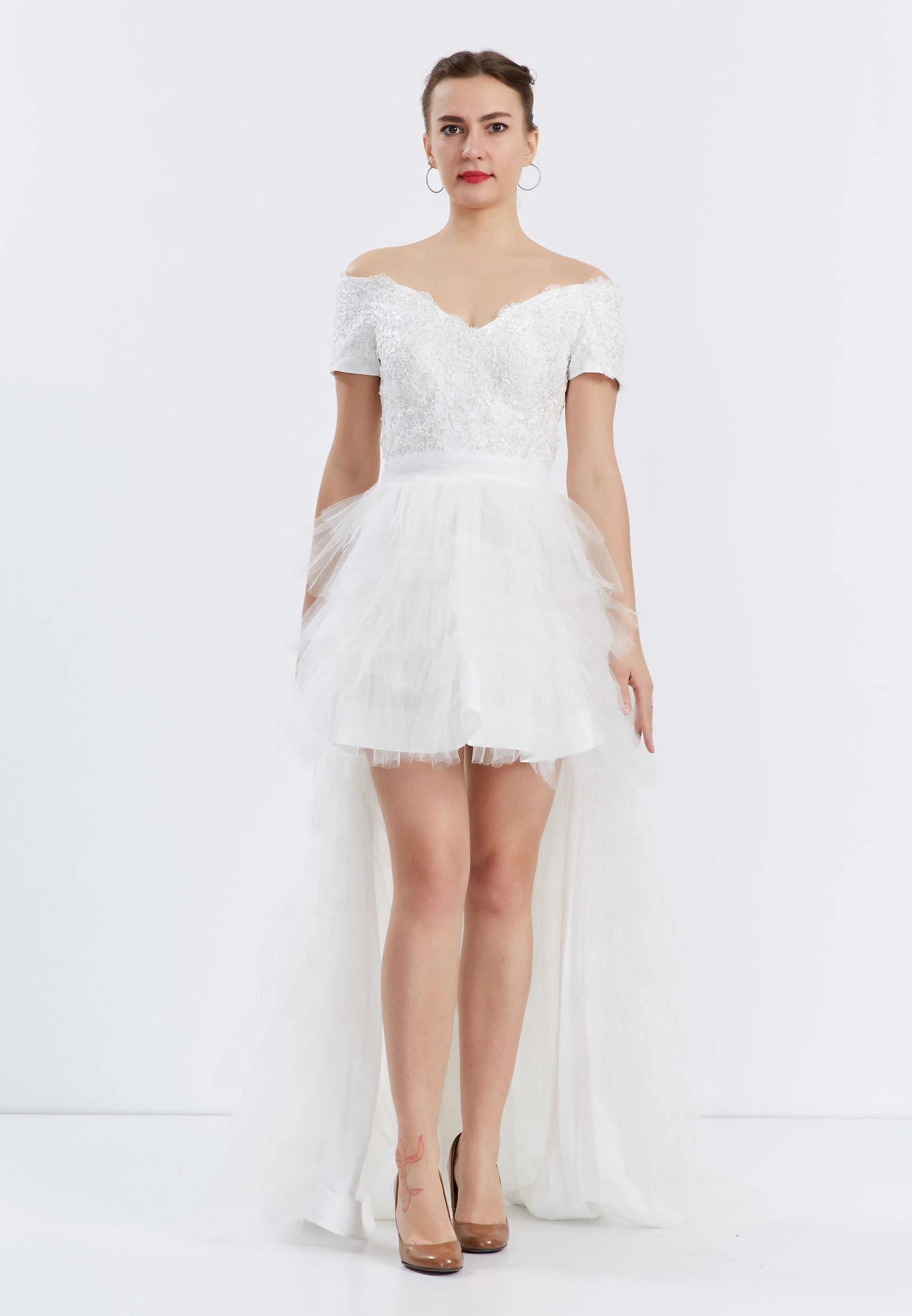 Off Shoulder High-Low Tulle A - Line Regular Prom Dress oli00546 - Image 13