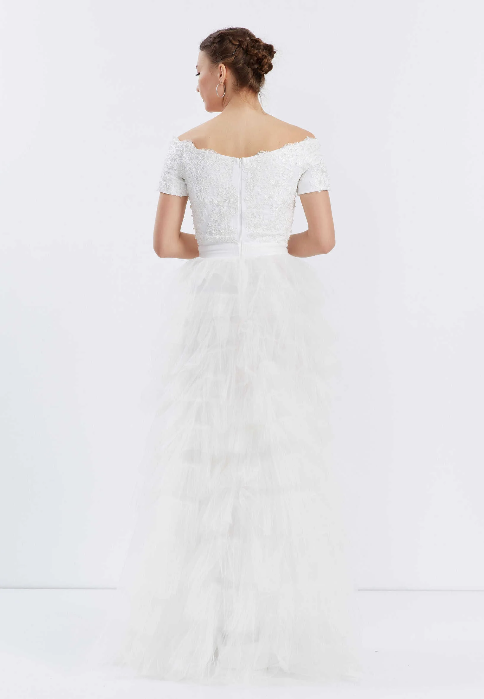 Off Shoulder High-Low Tulle A - Line Regular Prom Dress oli00546 - Image 14
