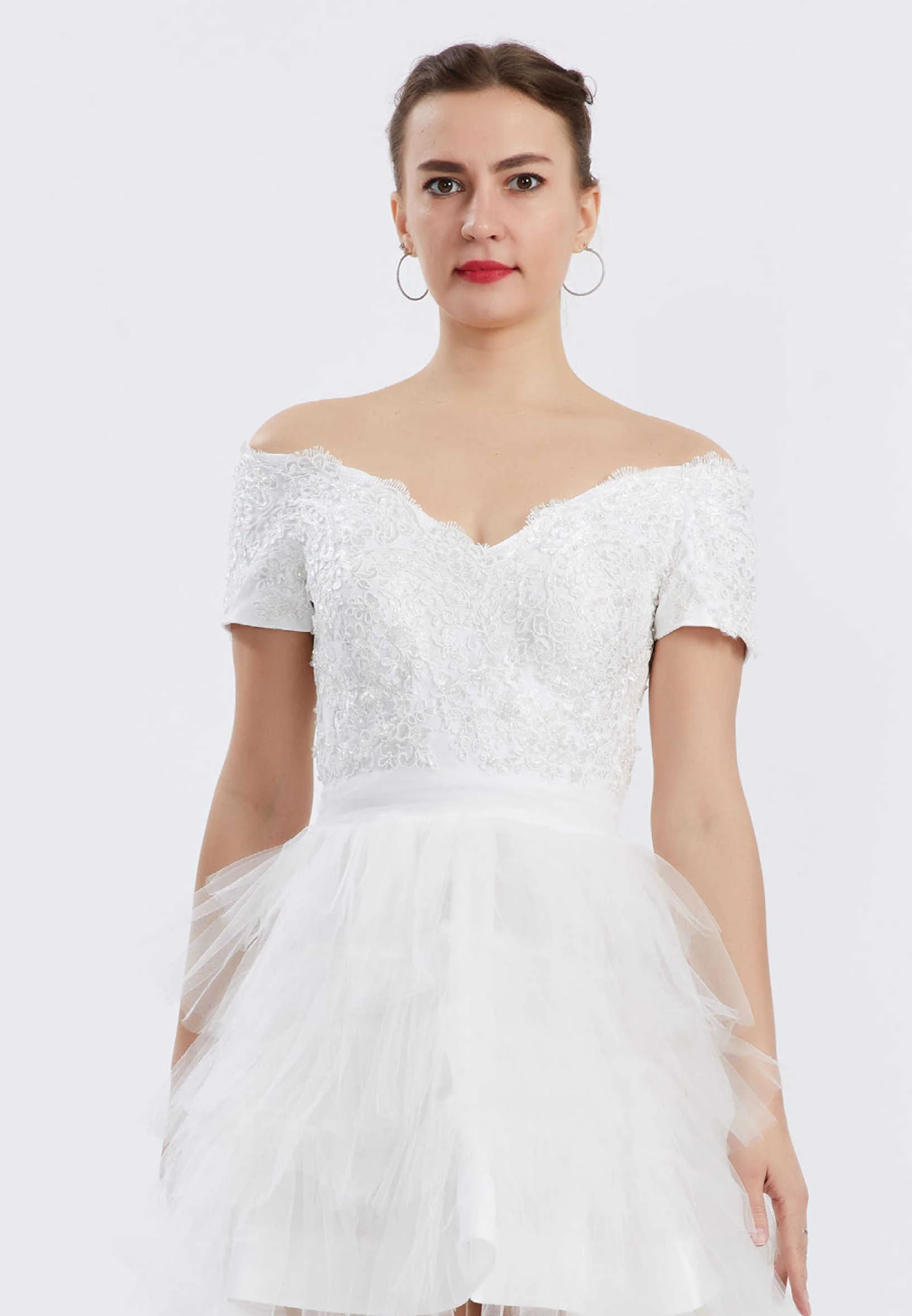 Off Shoulder High-Low Tulle A - Line Regular Prom Dress oli00546 - Image 16