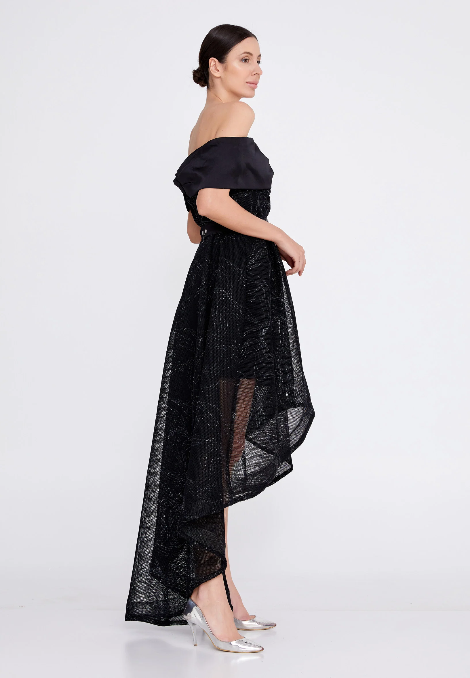 Off Shoulder High-Low Tulle A - Line Regular Prom Dress ons000-49 - Image 3