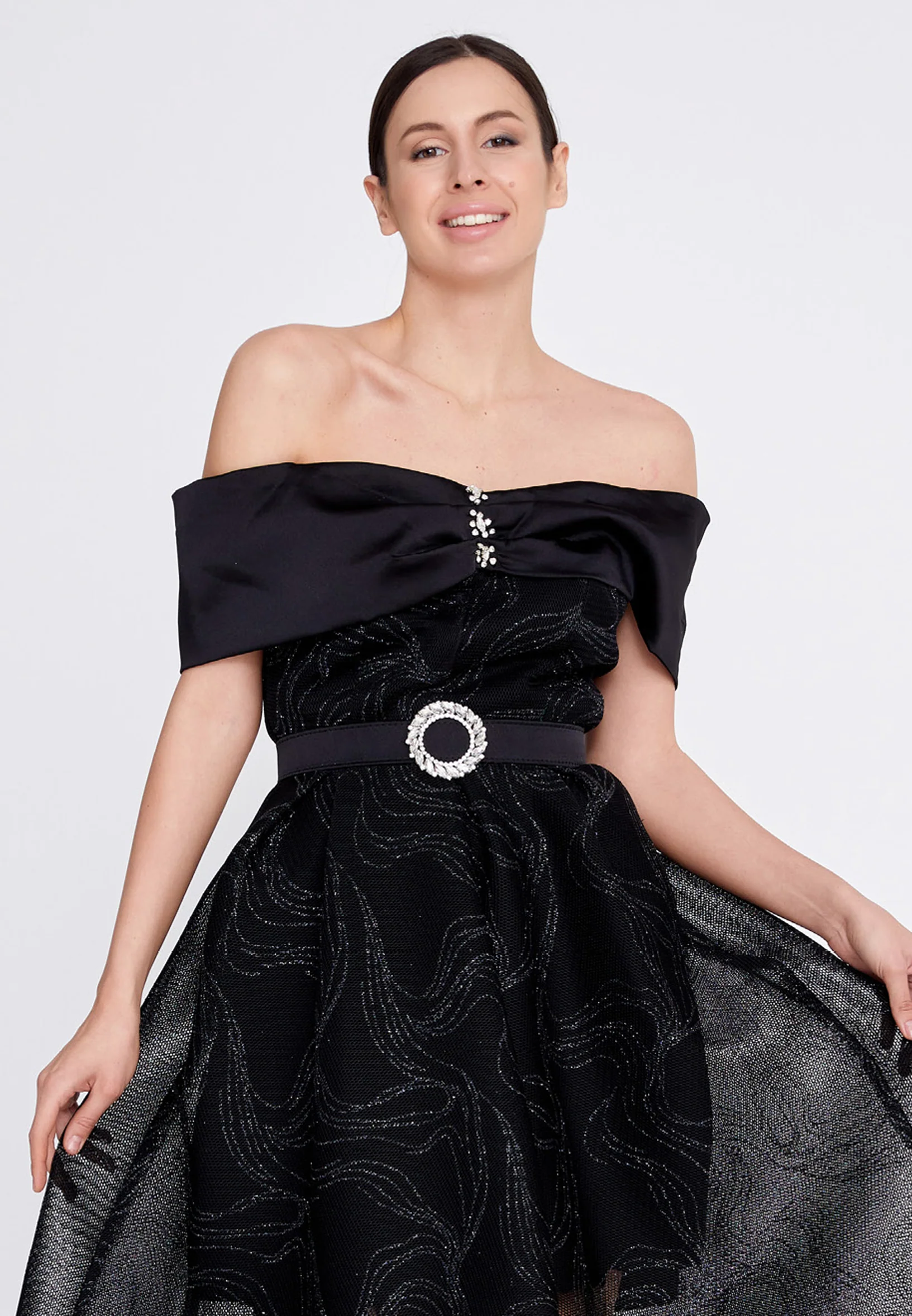 Off Shoulder High-Low Tulle A - Line Regular Prom Dress ons000-49 - Image 4