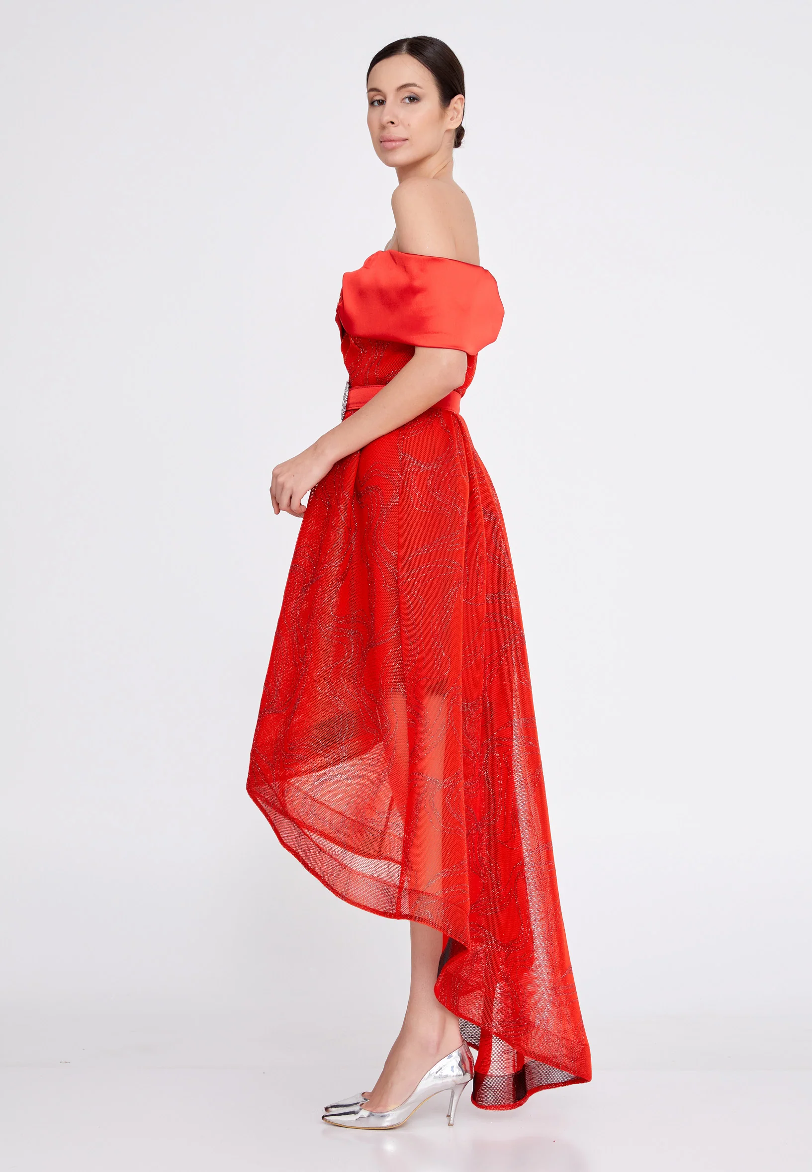 Off Shoulder High-Low Tulle A - Line Regular Prom Dress ons000-49 - Image 7
