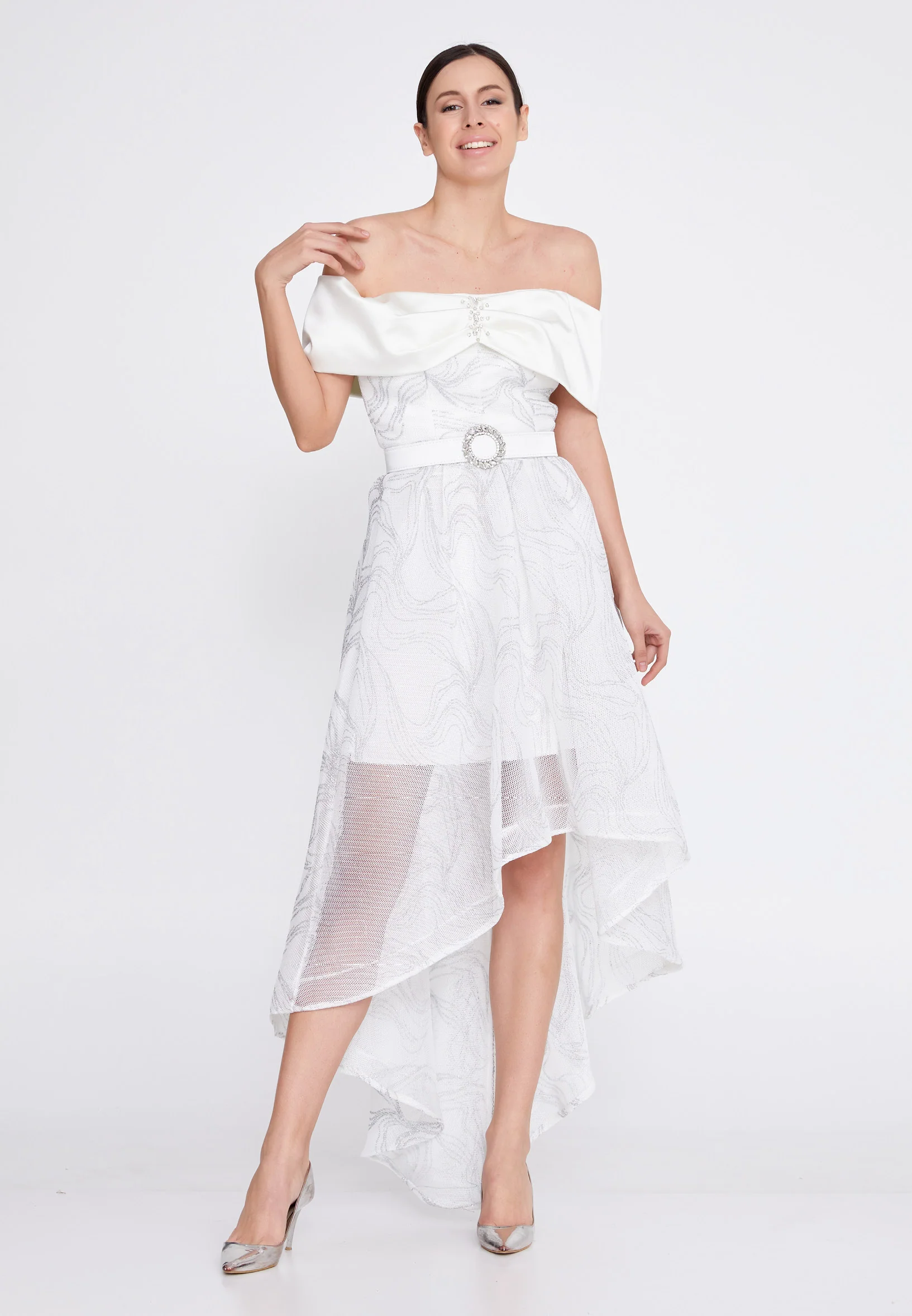 Off Shoulder High-Low Tulle A - Line Regular Prom Dress ons000-49 - Image 9