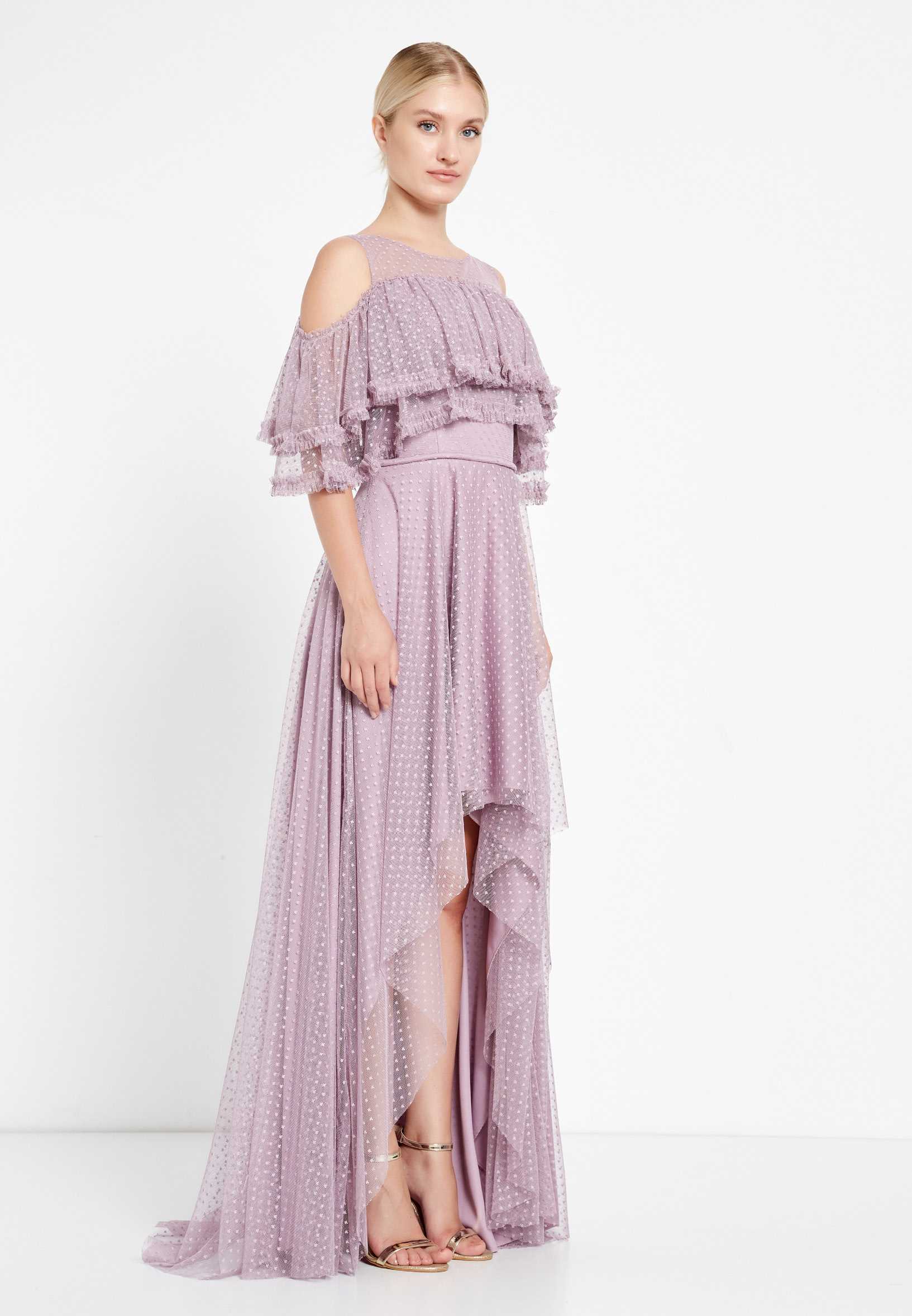 Off Shoulder High-Low Tulle Column Regular Wedding Guest Dress nox5021 - Image 11