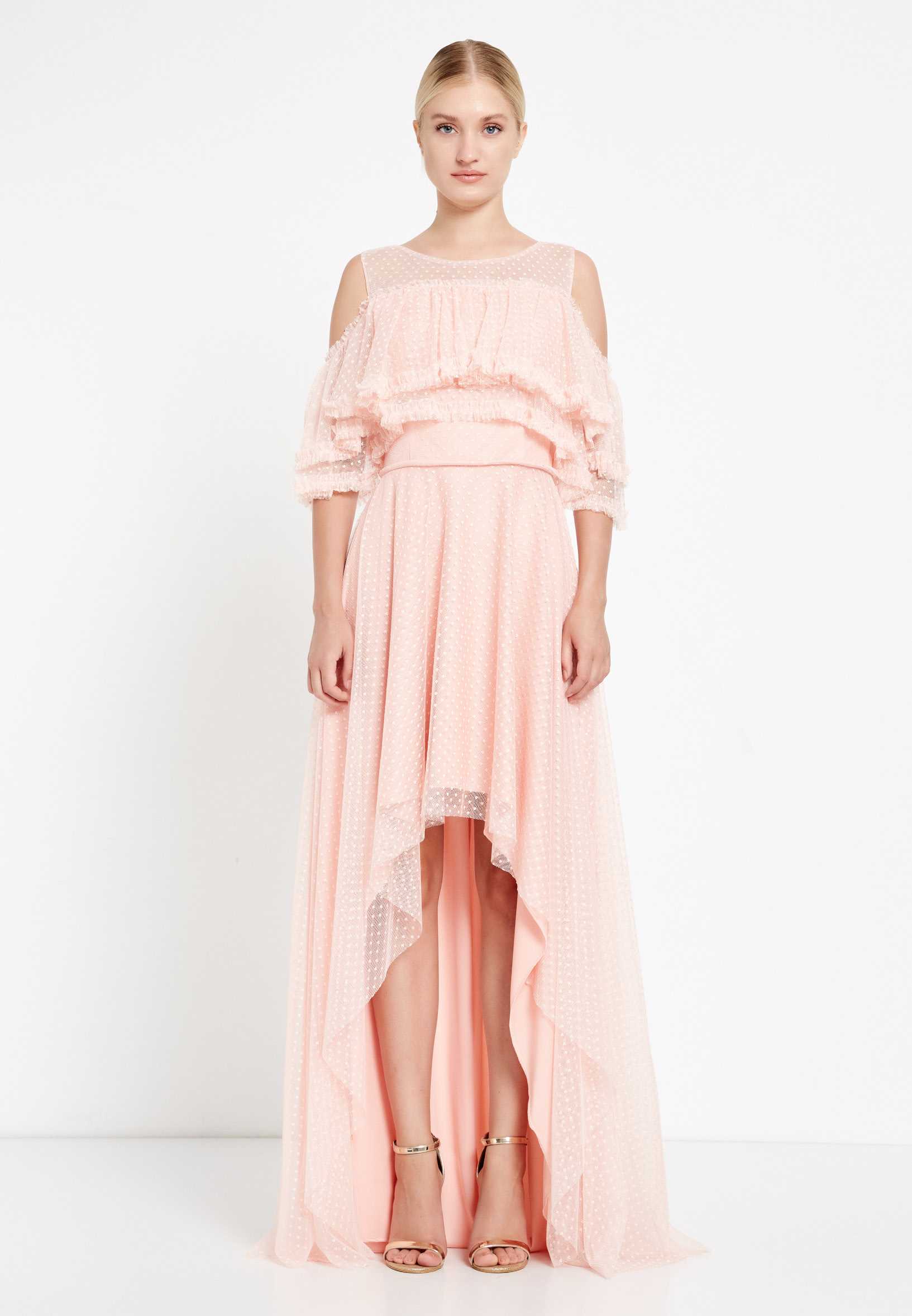 Off Shoulder High-Low Tulle Column Regular Wedding Guest Dress nox5021 - Image 13