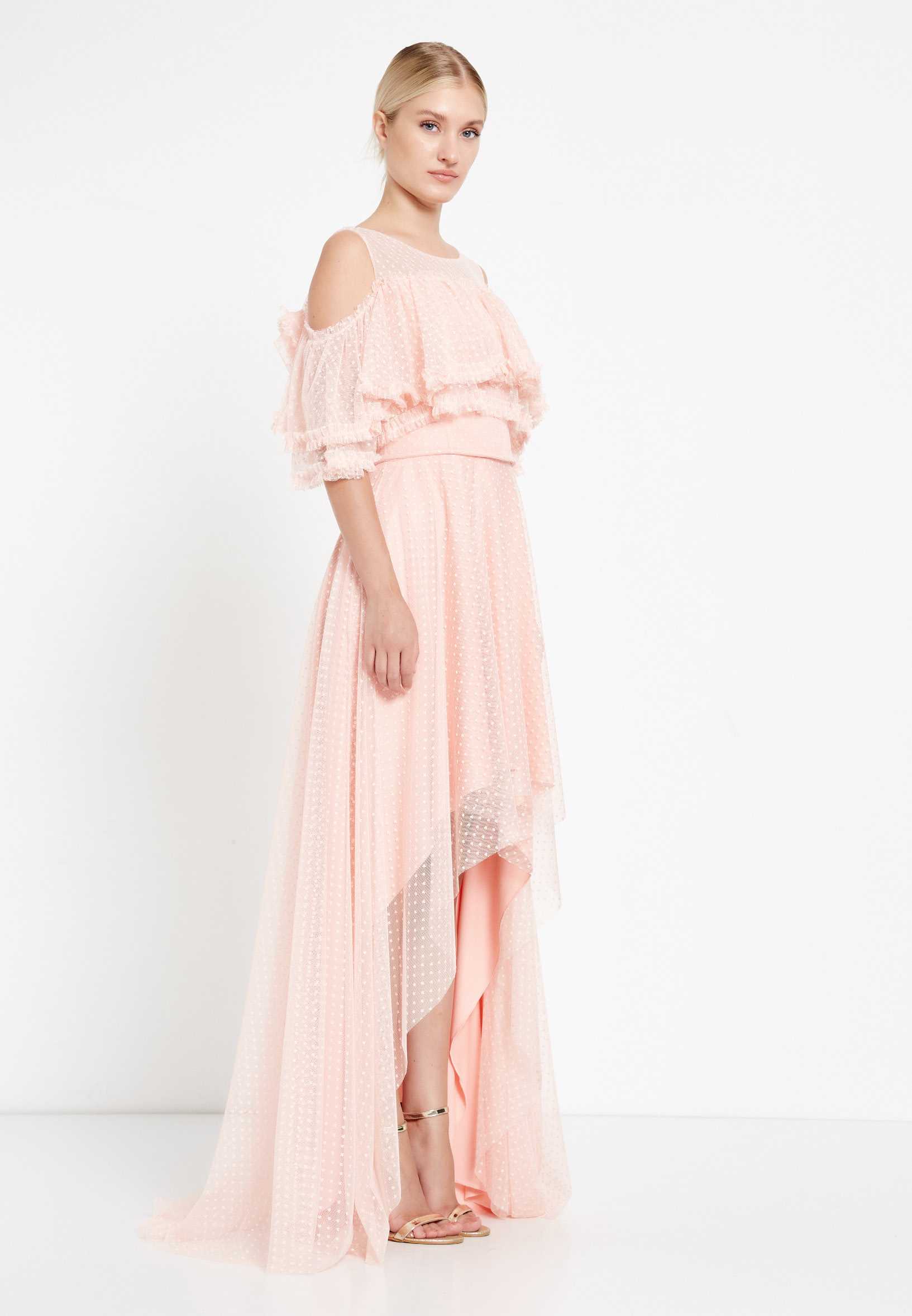 Off Shoulder High-Low Tulle Column Regular Wedding Guest Dress nox5021 - Image 15