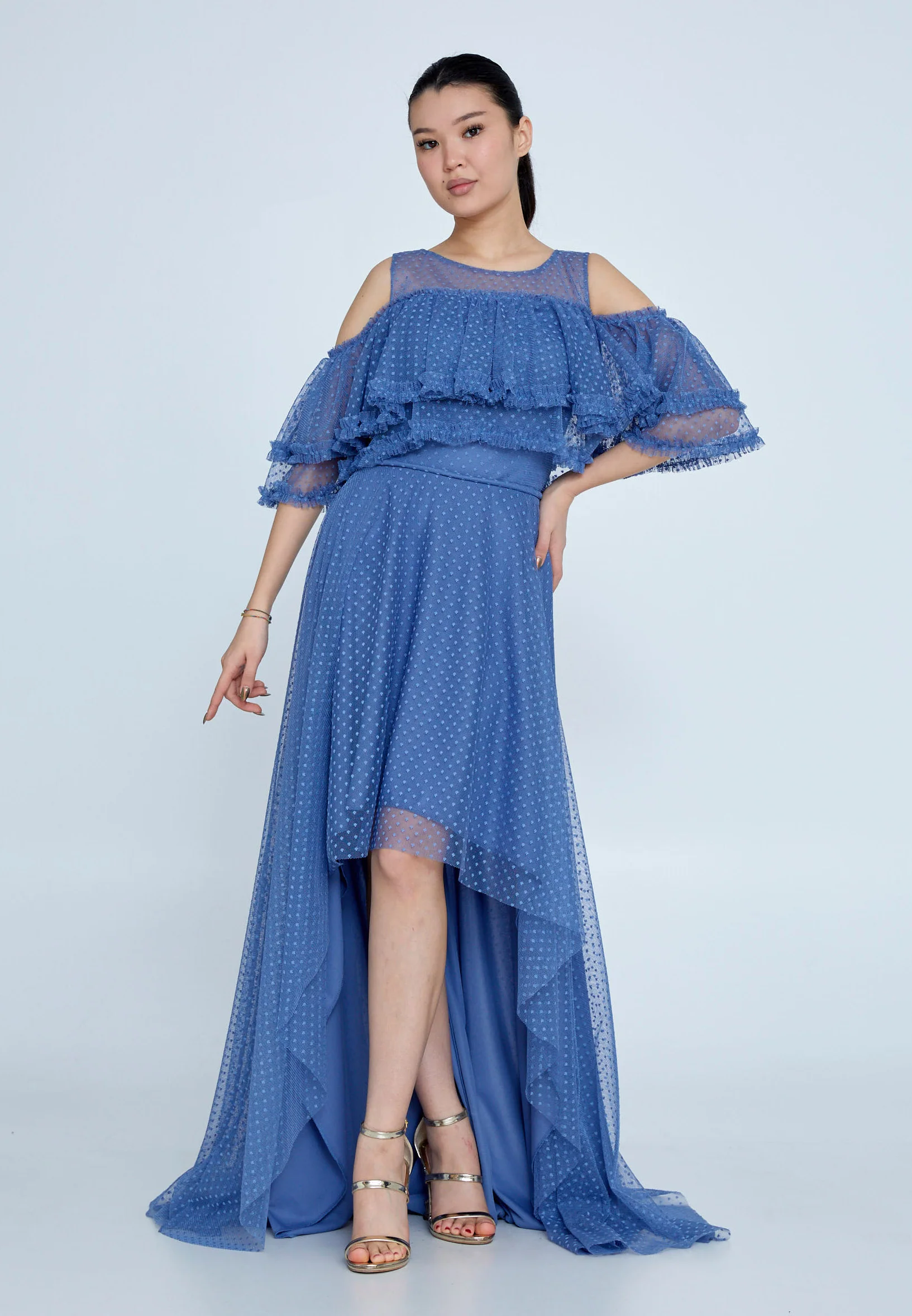 Off Shoulder High-Low Tulle Column Regular Wedding Guest Dress nox5021 - Image 5