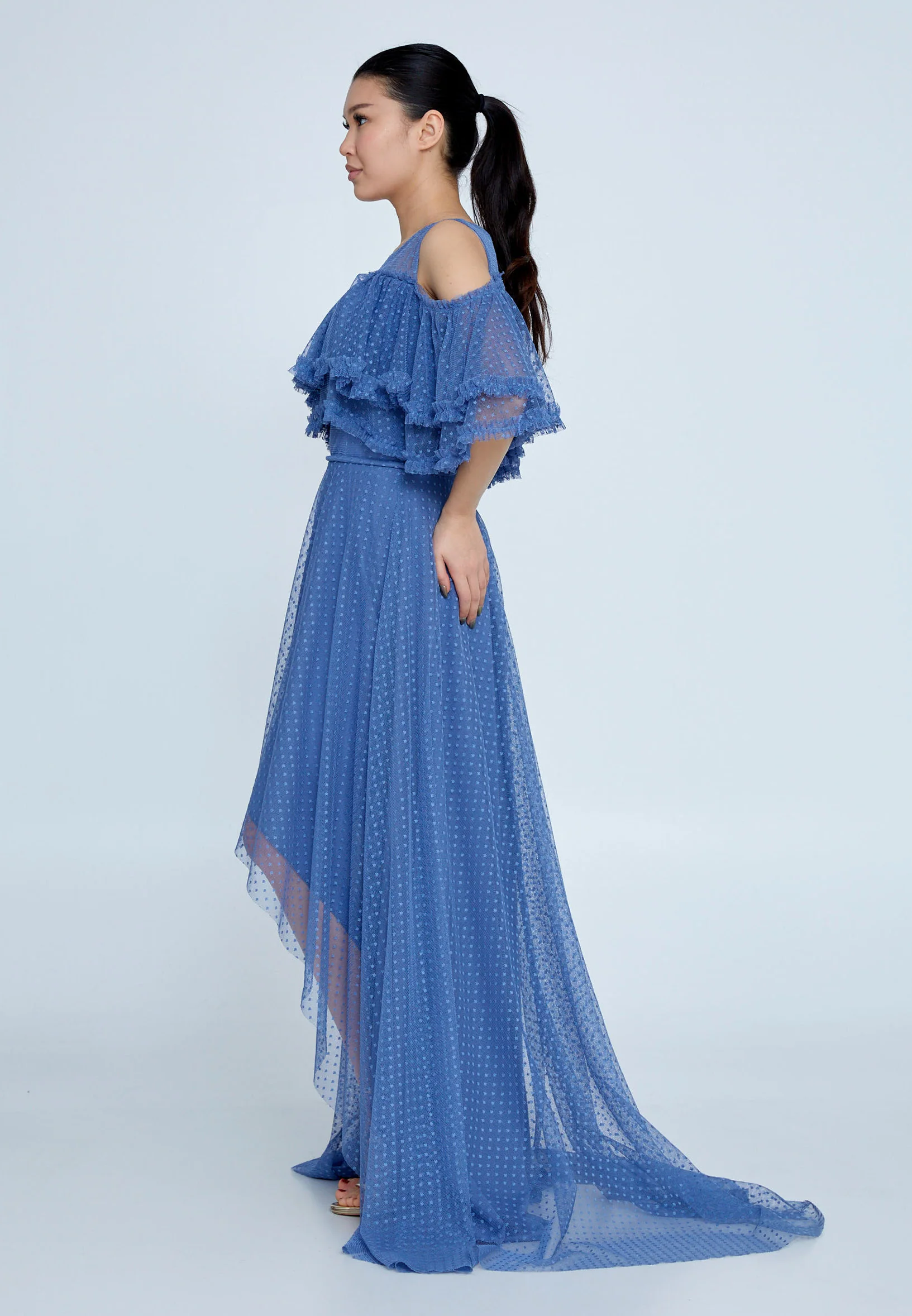 Off Shoulder High-Low Tulle Column Regular Wedding Guest Dress nox5021 - Image 7
