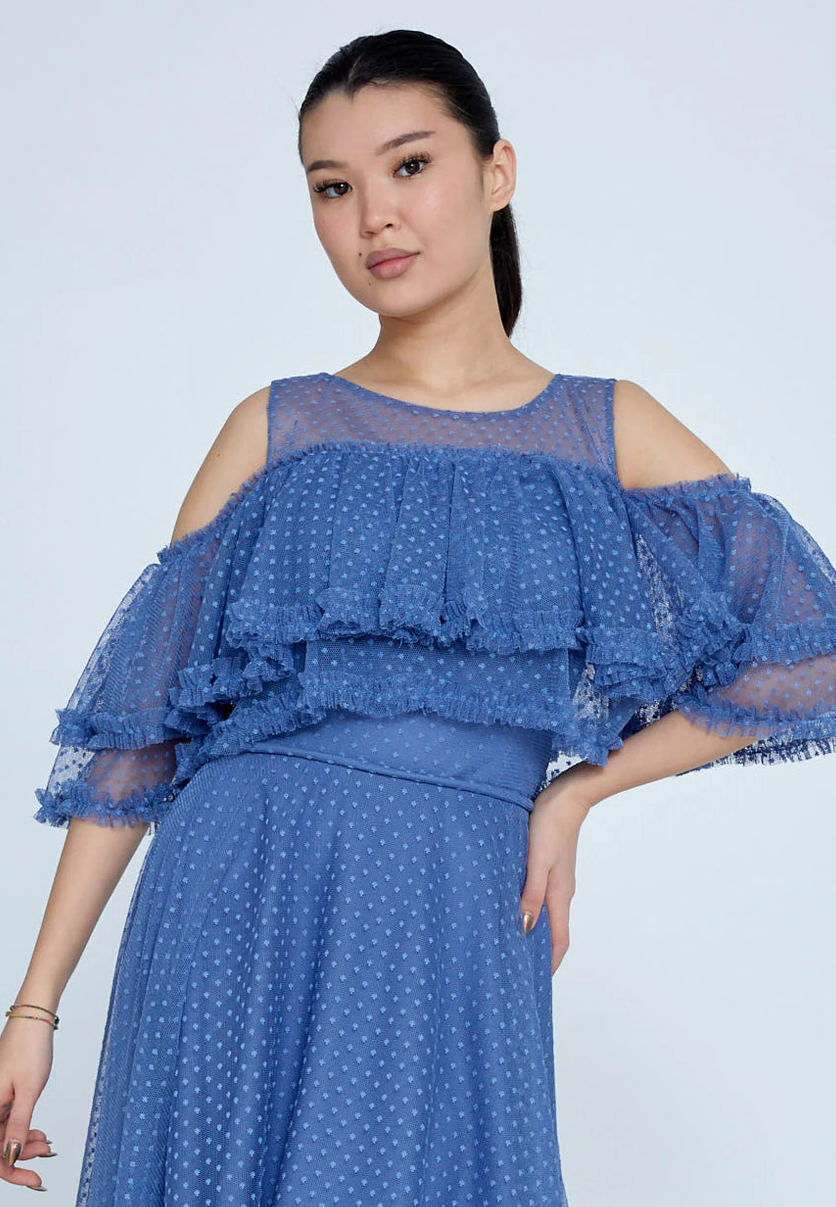 Off Shoulder High-Low Tulle Column Regular Wedding Guest Dress nox5021 - Image 8