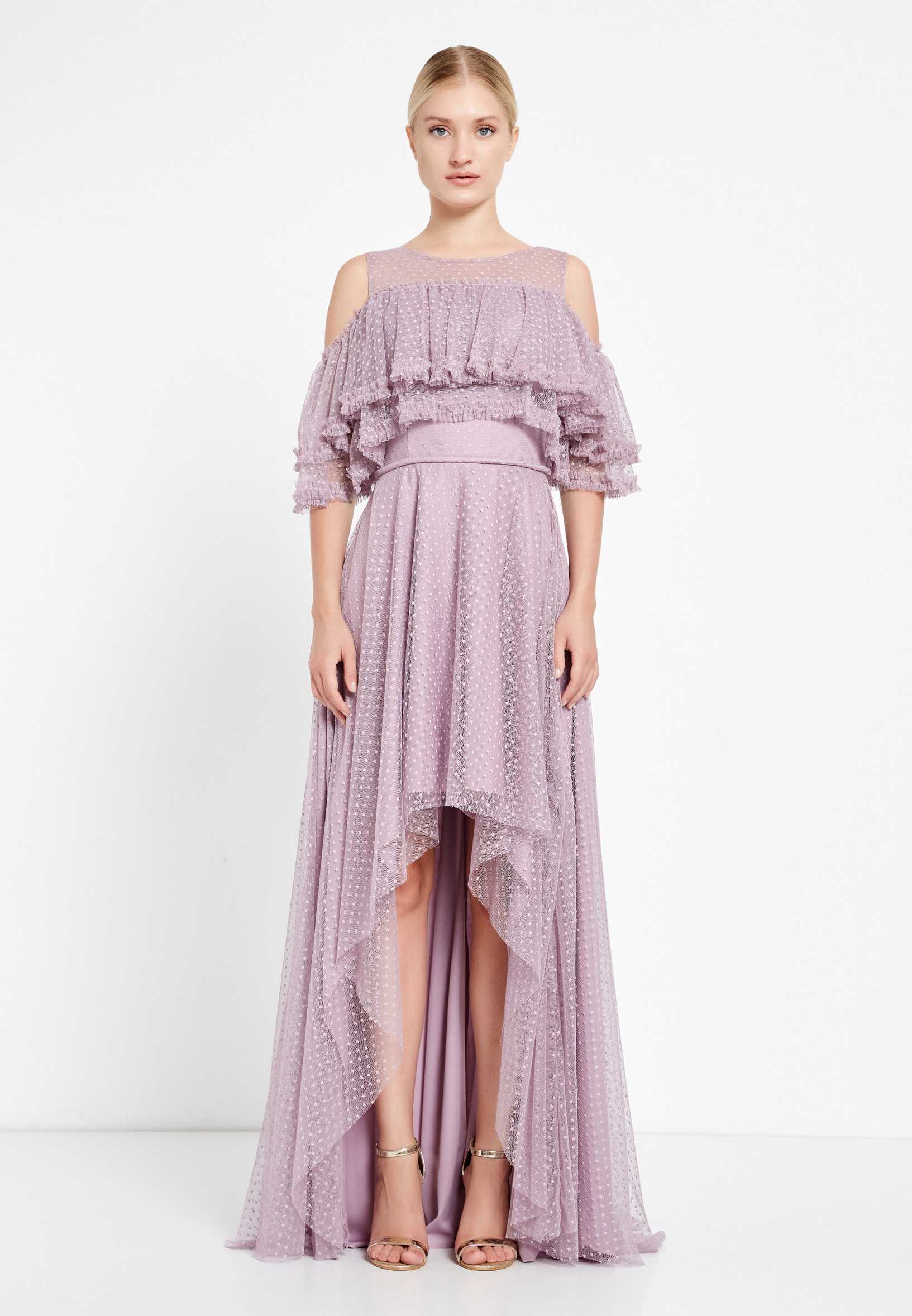 Off Shoulder High-Low Tulle Column Regular Wedding Guest Dress nox5021 - Image 9