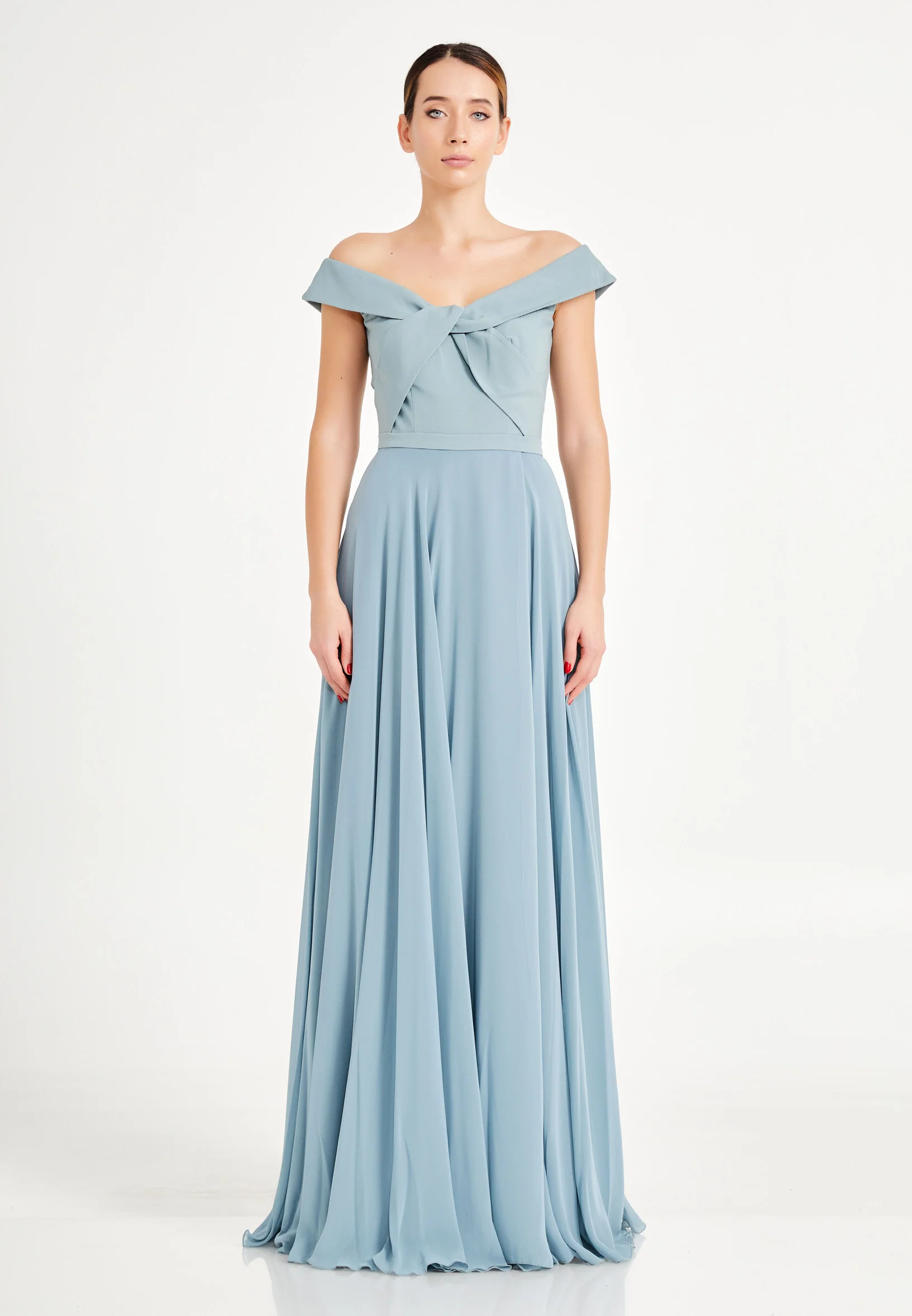 Off Shoulder Maxi Chiffon A - Line Regular Evening Dress oli7540