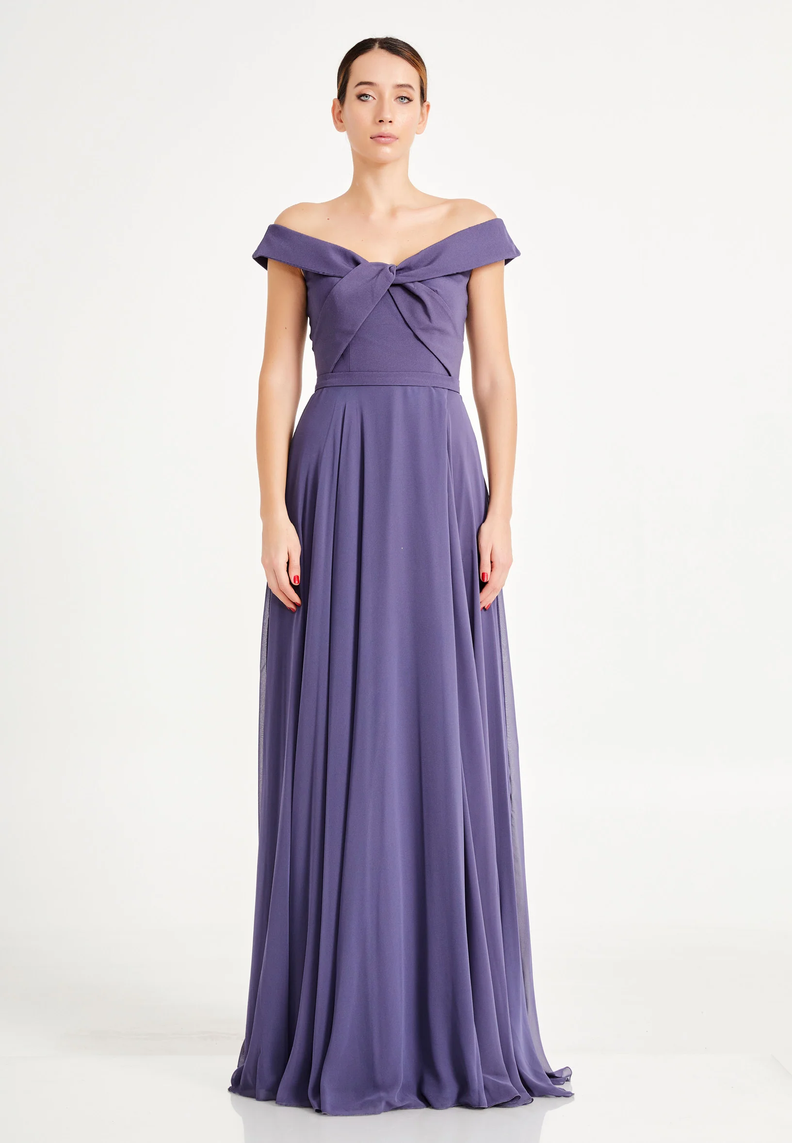 Off Shoulder Maxi Chiffon A - Line Regular Evening Dress oli7540 - Image 9