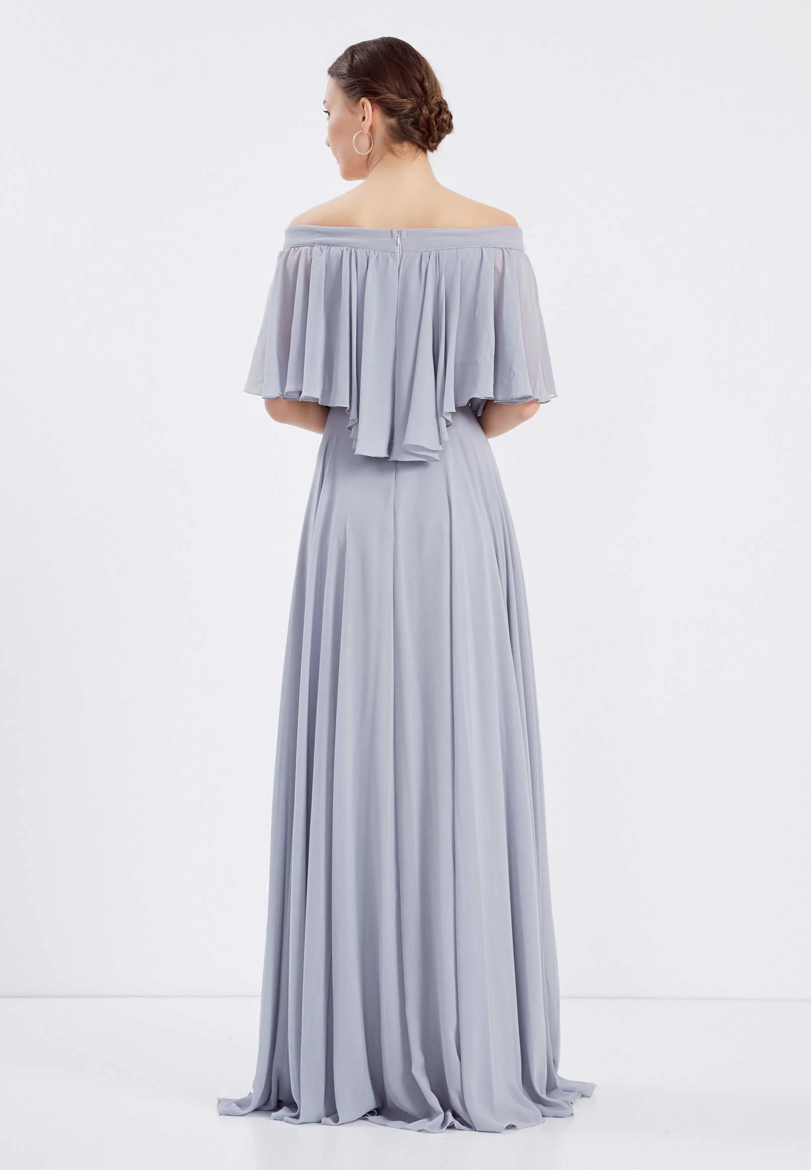 Off Shoulder Maxi Chiffon A - Line Regular Wedding Guest Dress frc4161 - Image 2