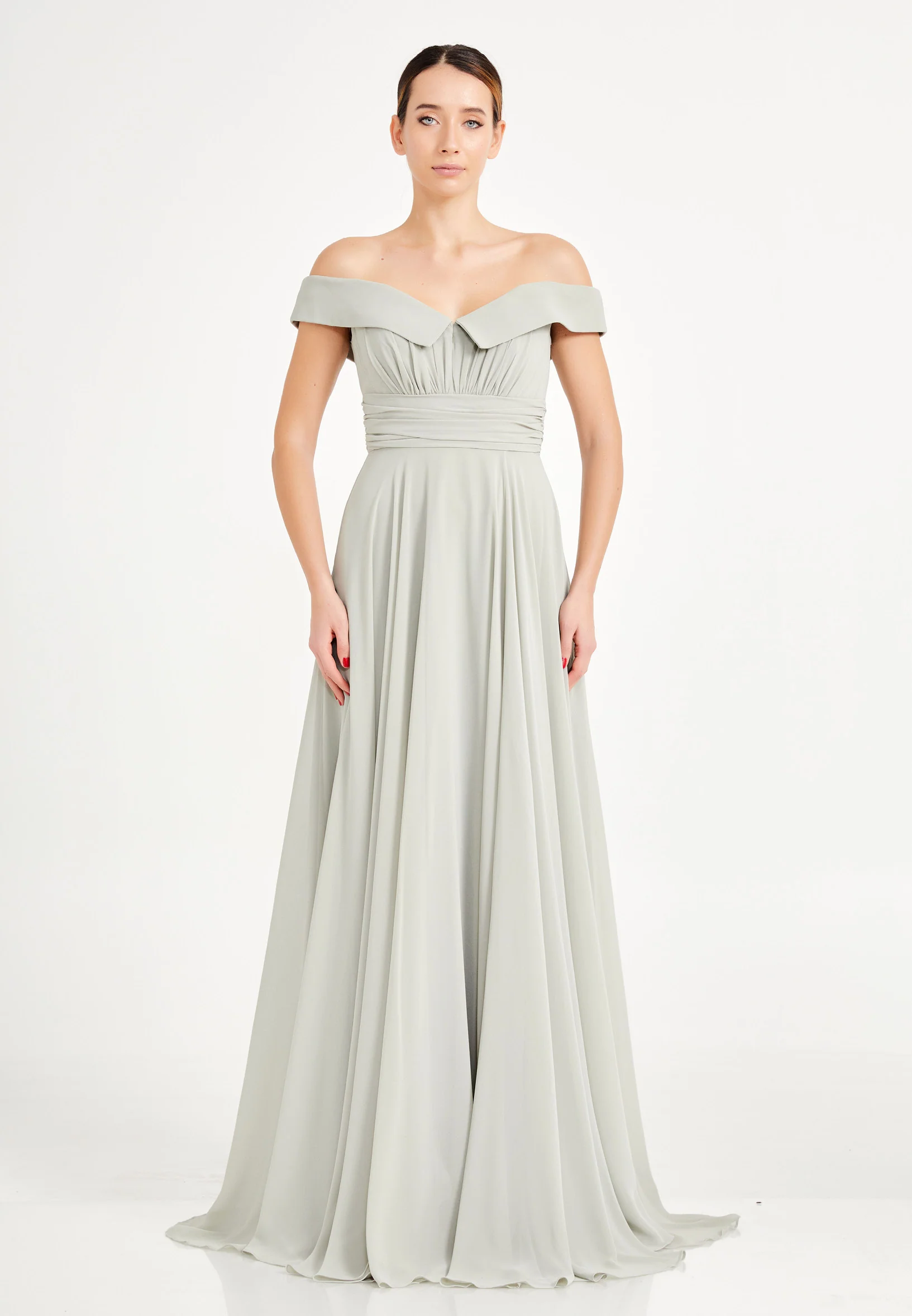 Off Shoulder Maxi Chiffon A - Line Regular Wedding Guest Dress frc6331