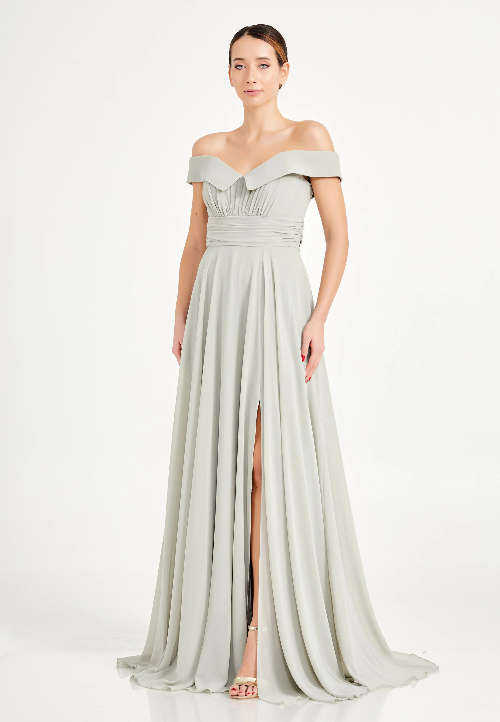 Off Shoulder Maxi Chiffon A - Line Regular Wedding Guest Dress frc6331 - Image 3