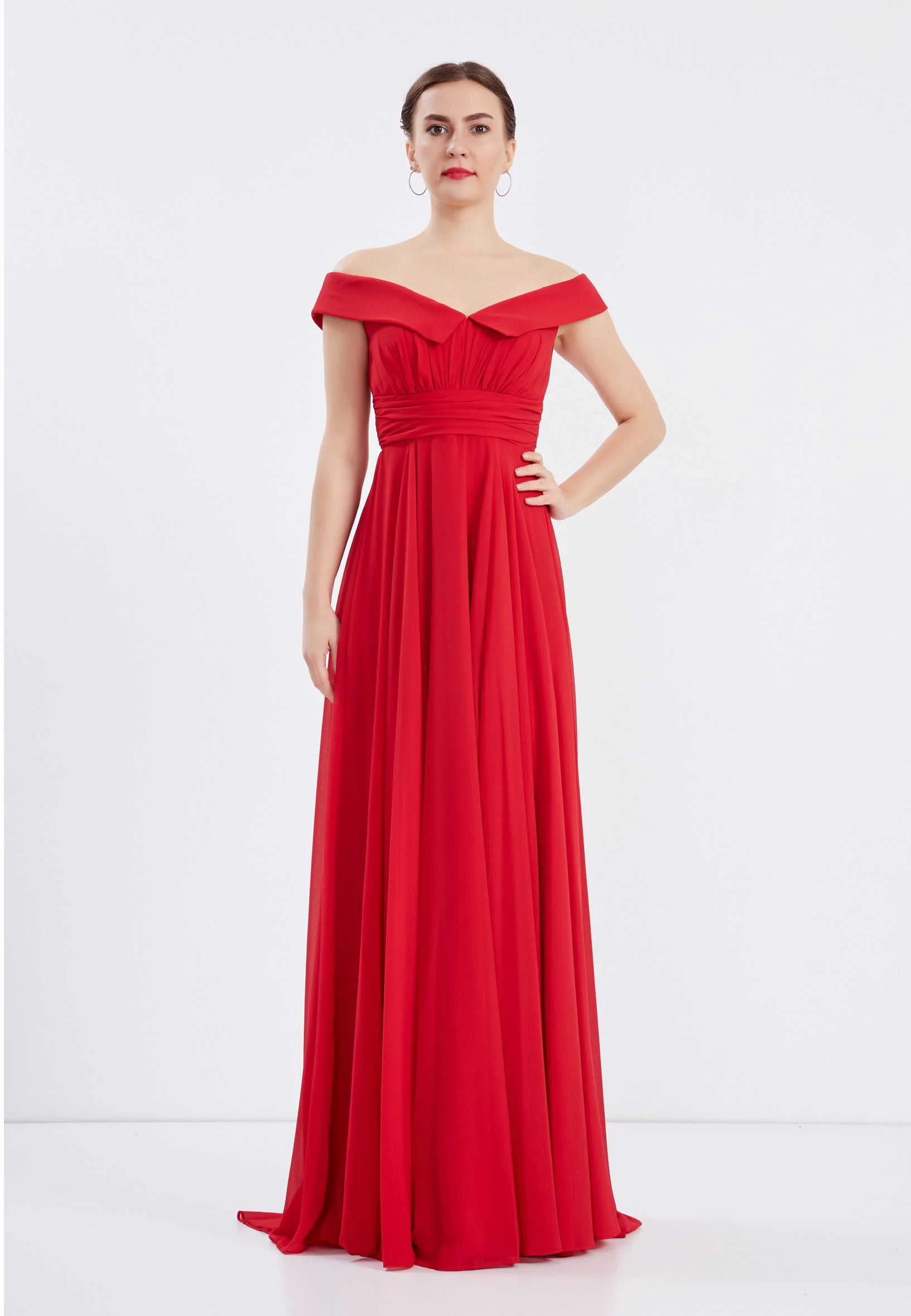 Off Shoulder Maxi Chiffon A - Line Regular Wedding Guest Dress frc6331 - Image 5