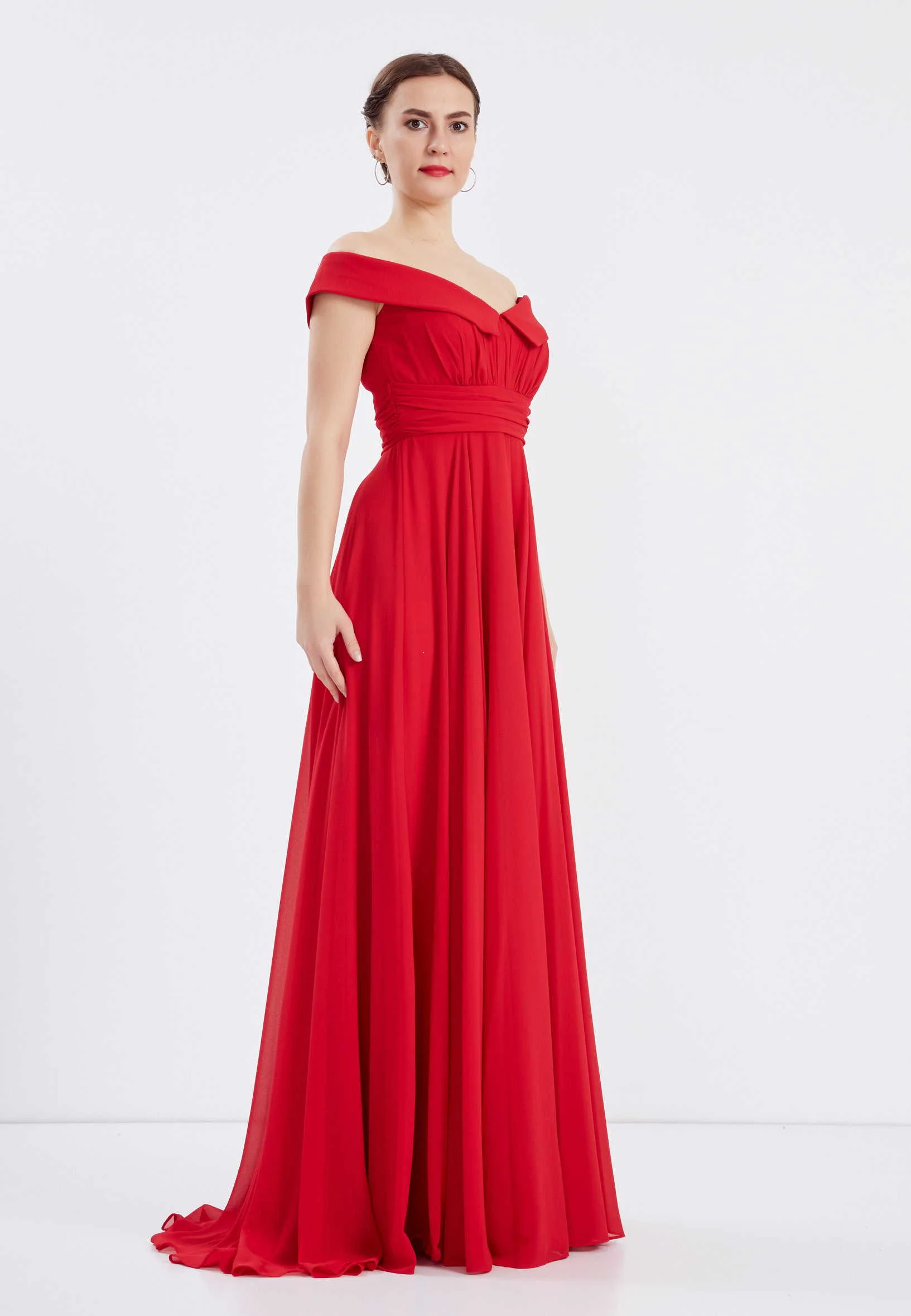 Off Shoulder Maxi Chiffon A - Line Regular Wedding Guest Dress frc6331 - Image 7