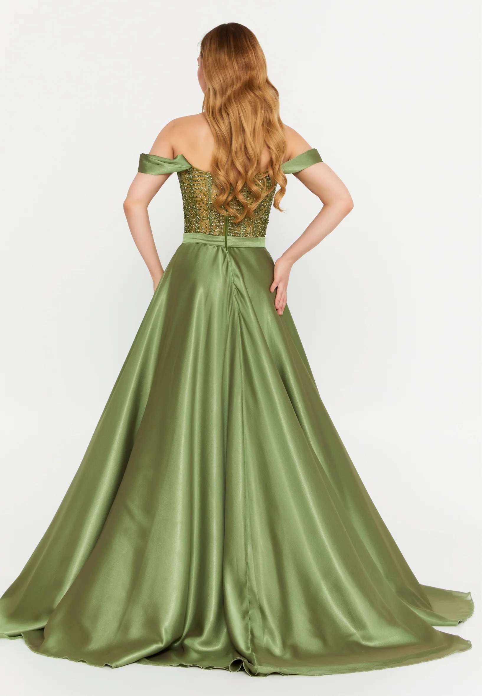 Off Shoulder Maxi Chiffon Column Plus Size Wedding Guest Dress aln1633 - Image 2