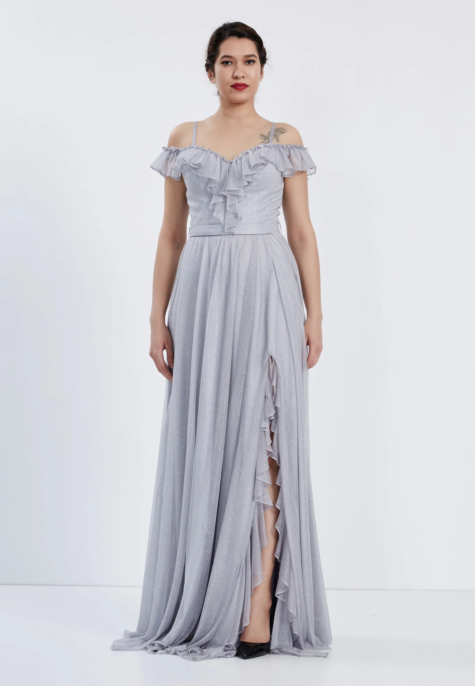 Off Shoulder Maxi Chiffon Column Regular Wedding Guest Dress brq1019