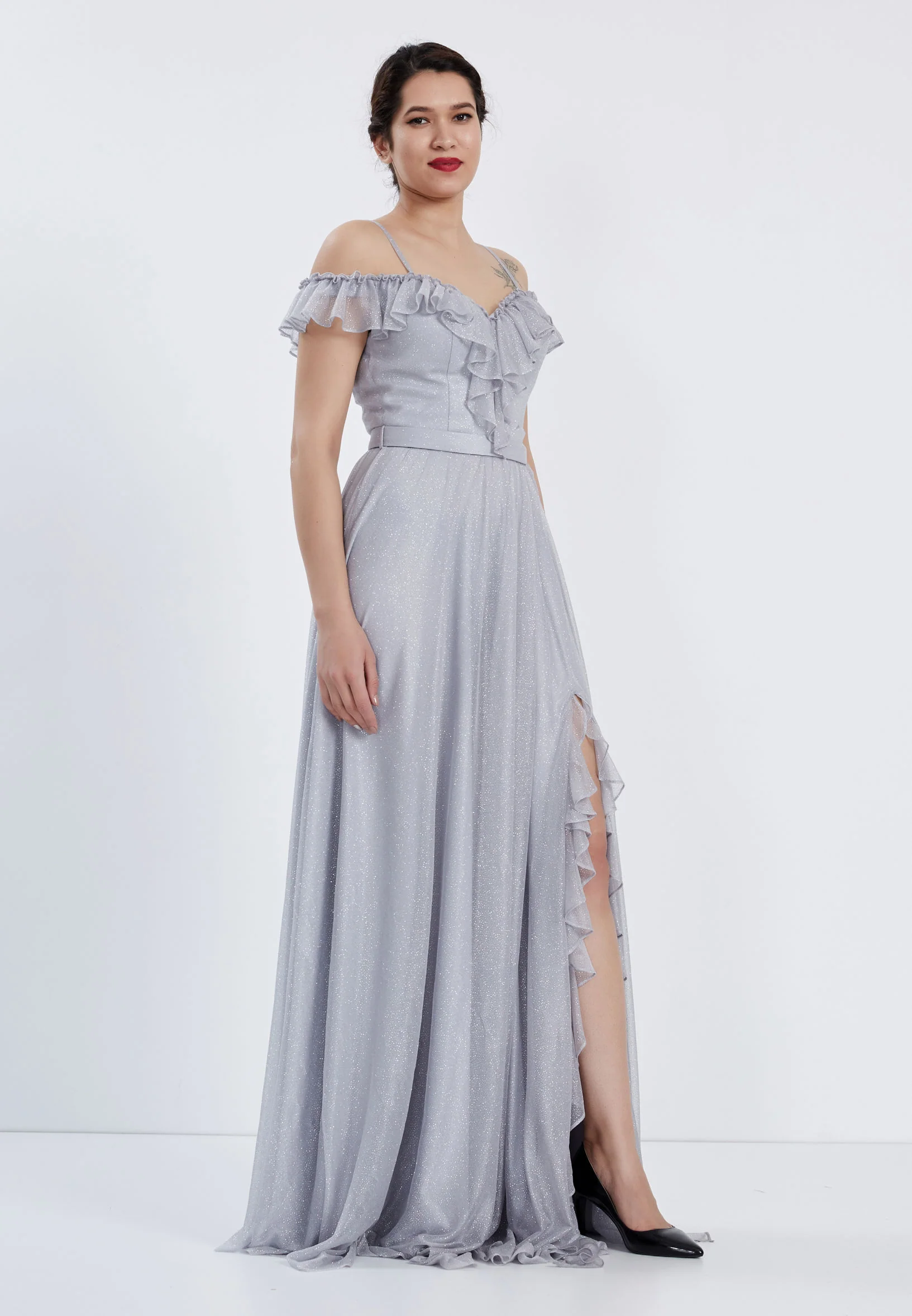 Off Shoulder Maxi Chiffon Column Regular Wedding Guest Dress brq1019 - Image 3