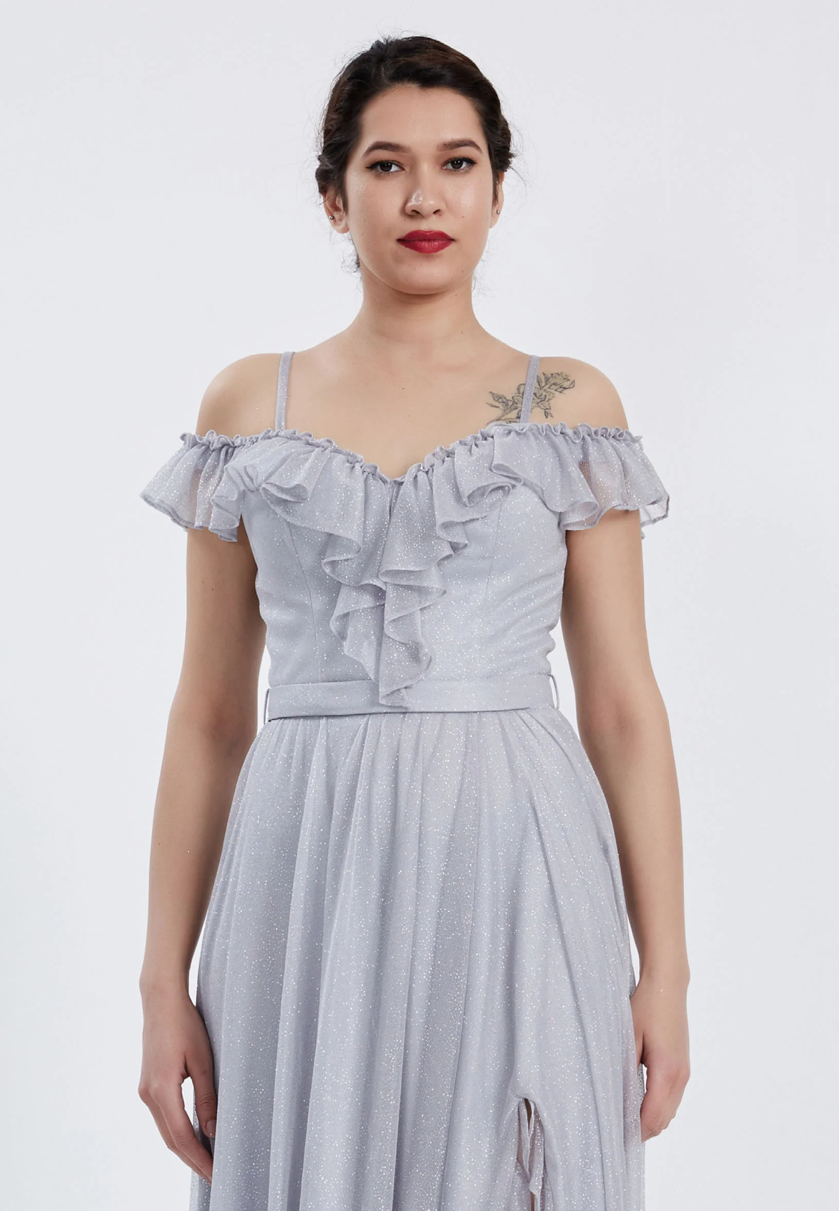 Off Shoulder Maxi Chiffon Column Regular Wedding Guest Dress brq1019 - Image 4