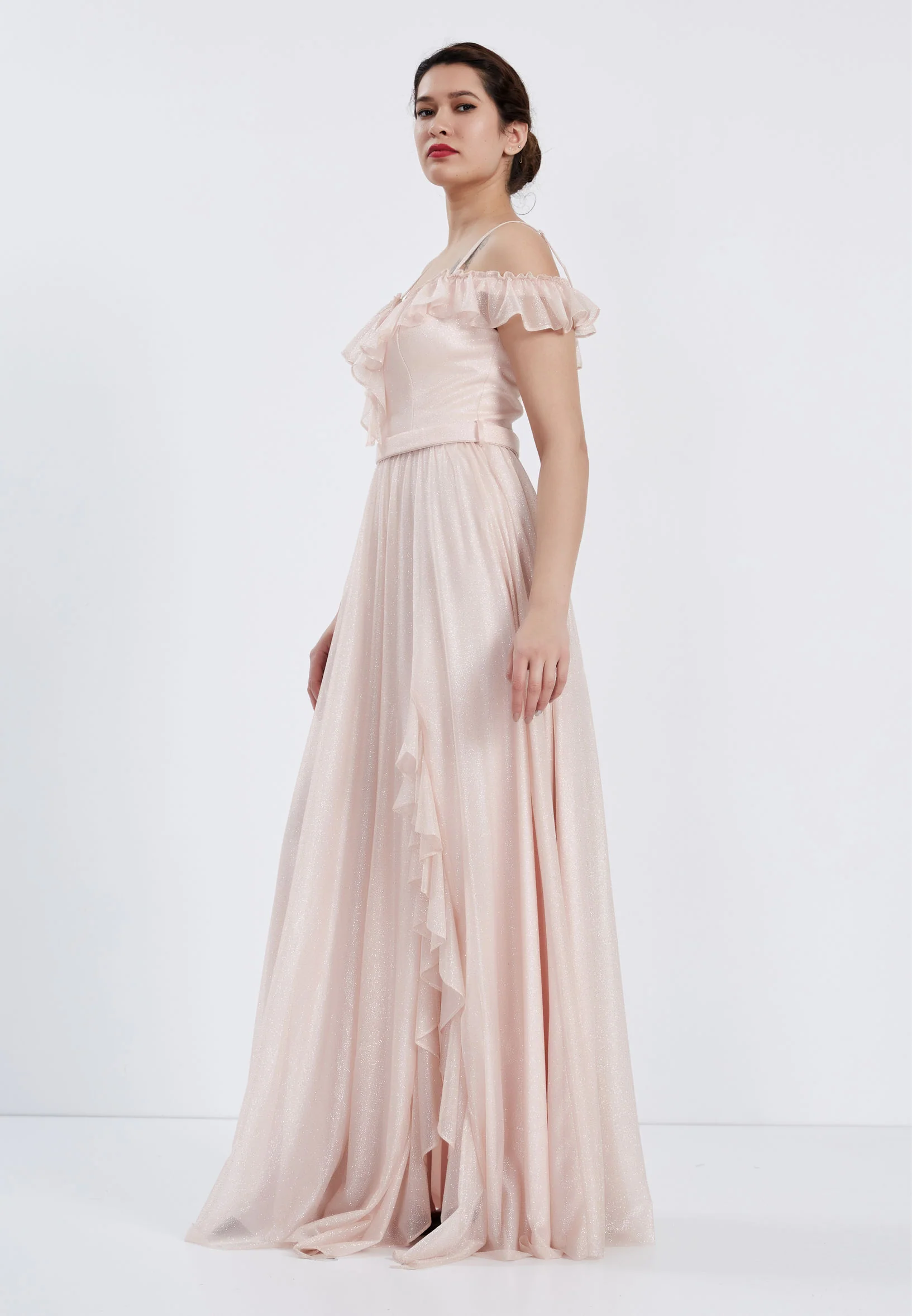 Off Shoulder Maxi Chiffon Column Regular Wedding Guest Dress brq1019 - Image 7