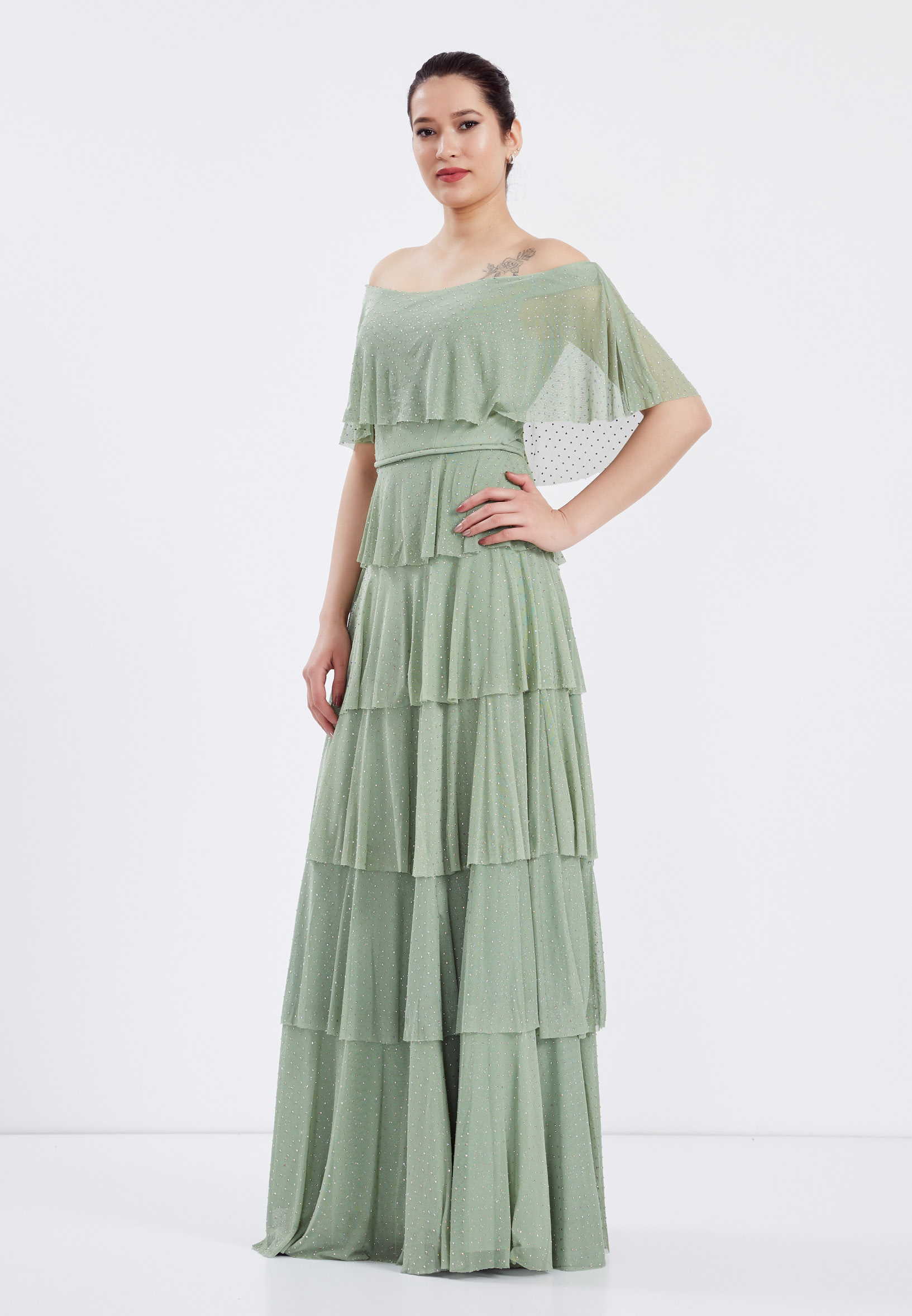 Off Shoulder Maxi Chiffon Column Regular Wedding Guest Dress frc6370 - Image 11