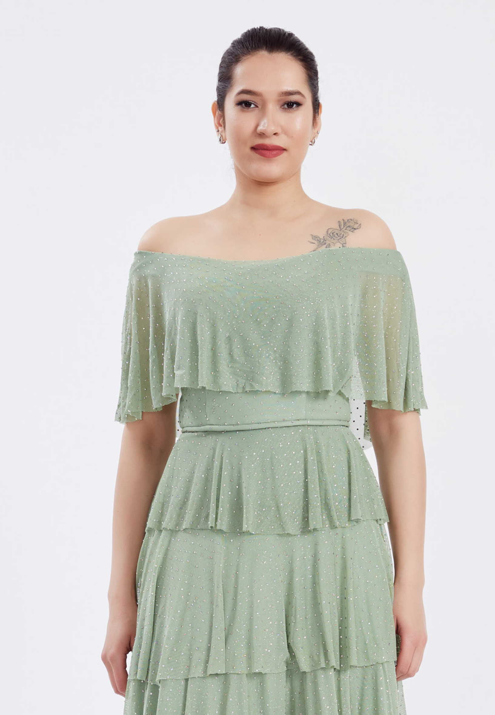 Off Shoulder Maxi Chiffon Column Regular Wedding Guest Dress frc6370 - Image 12