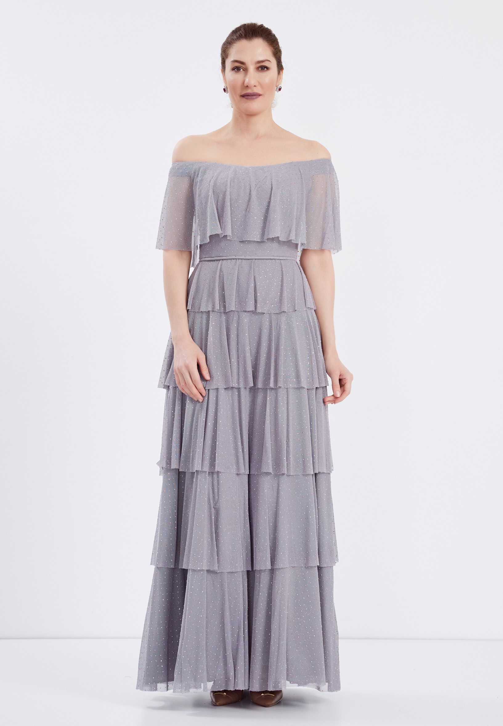 Off Shoulder Maxi Chiffon Column Regular Wedding Guest Dress frc6370 - Image 13
