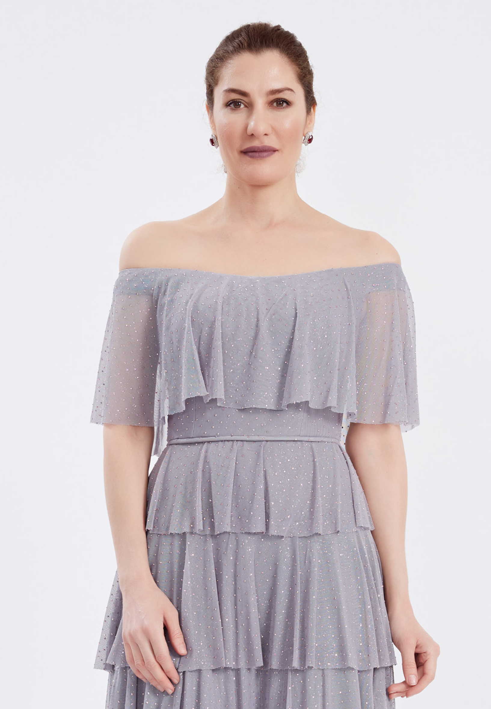 Off Shoulder Maxi Chiffon Column Regular Wedding Guest Dress frc6370 - Image 16