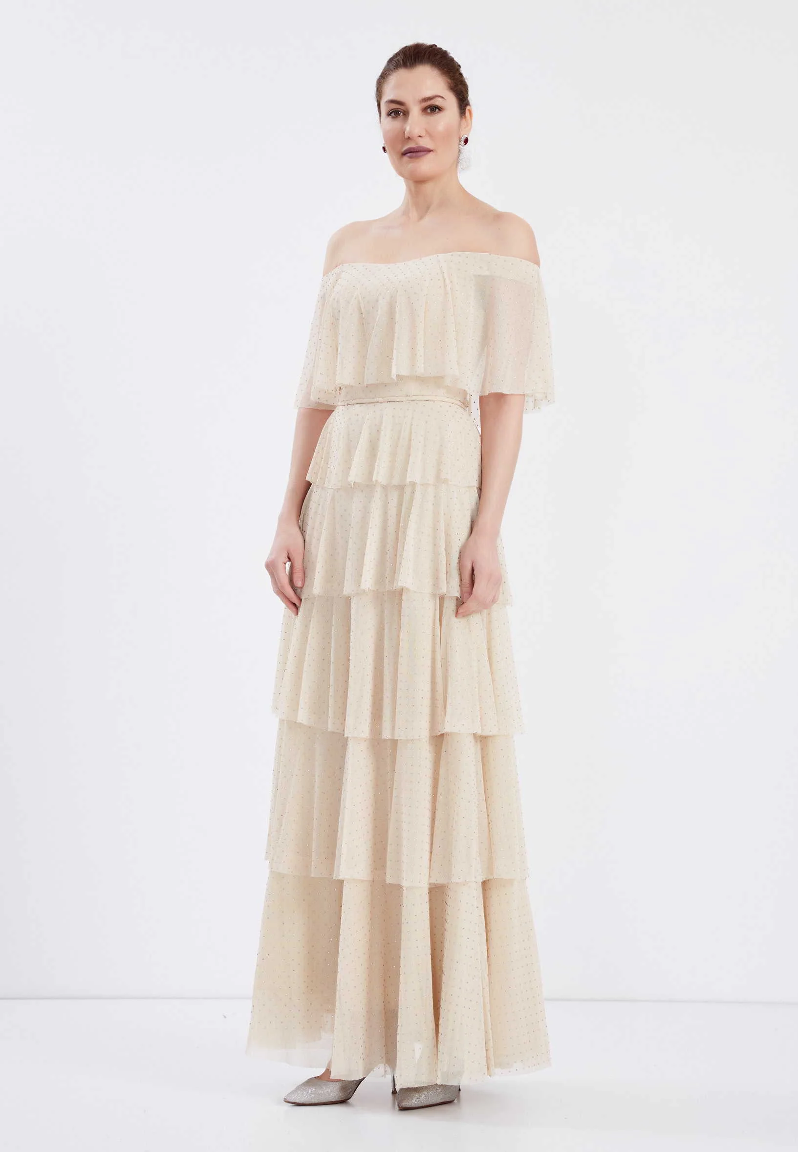 Off Shoulder Maxi Chiffon Column Regular Wedding Guest Dress frc6370 - Image 3