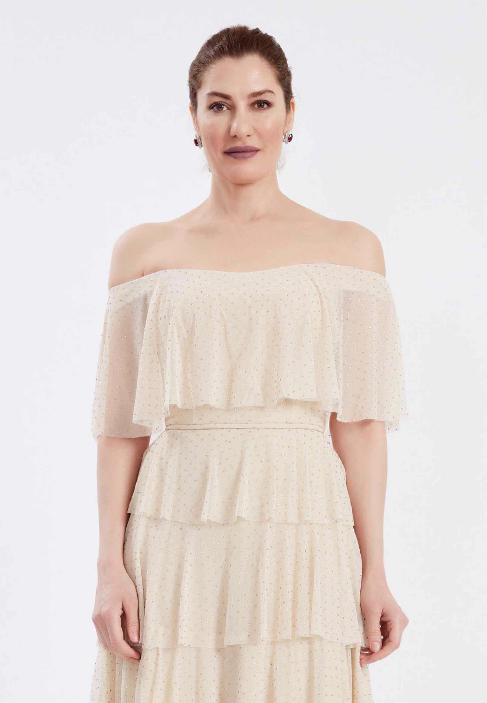 Off Shoulder Maxi Chiffon Column Regular Wedding Guest Dress frc6370 - Image 4