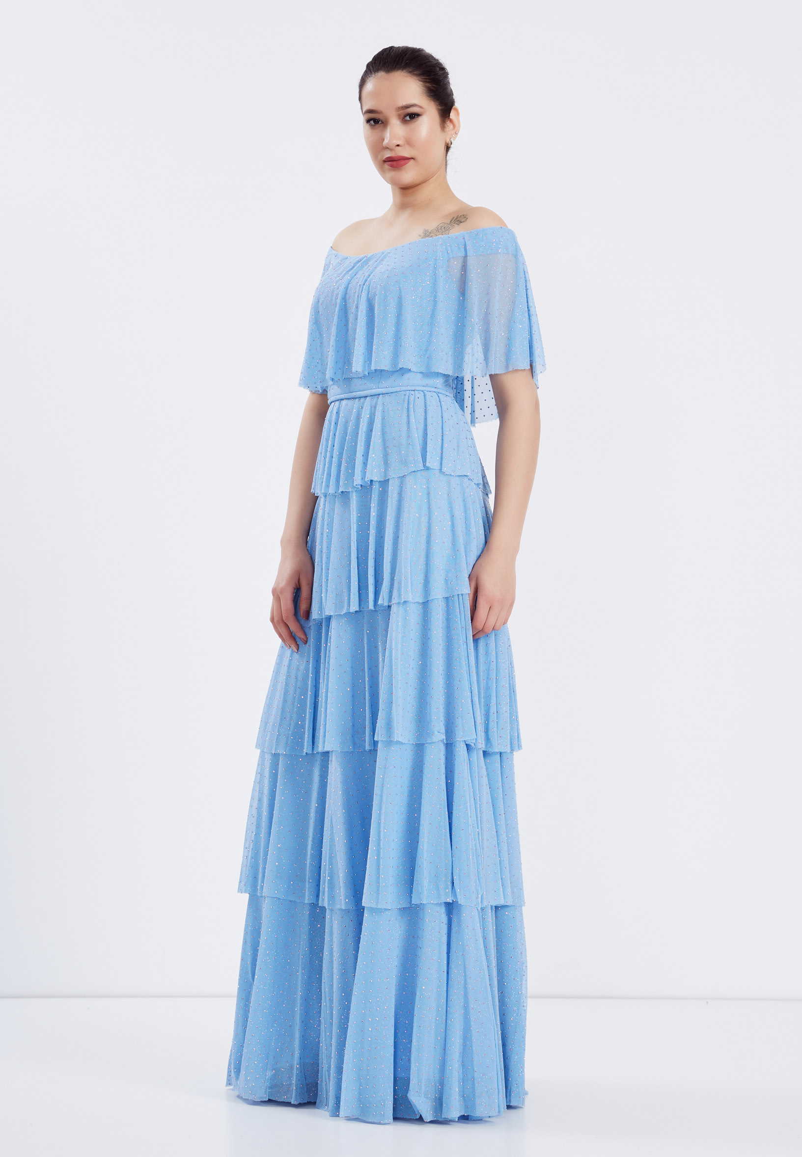 Off Shoulder Maxi Chiffon Column Regular Wedding Guest Dress frc6370 - Image 7