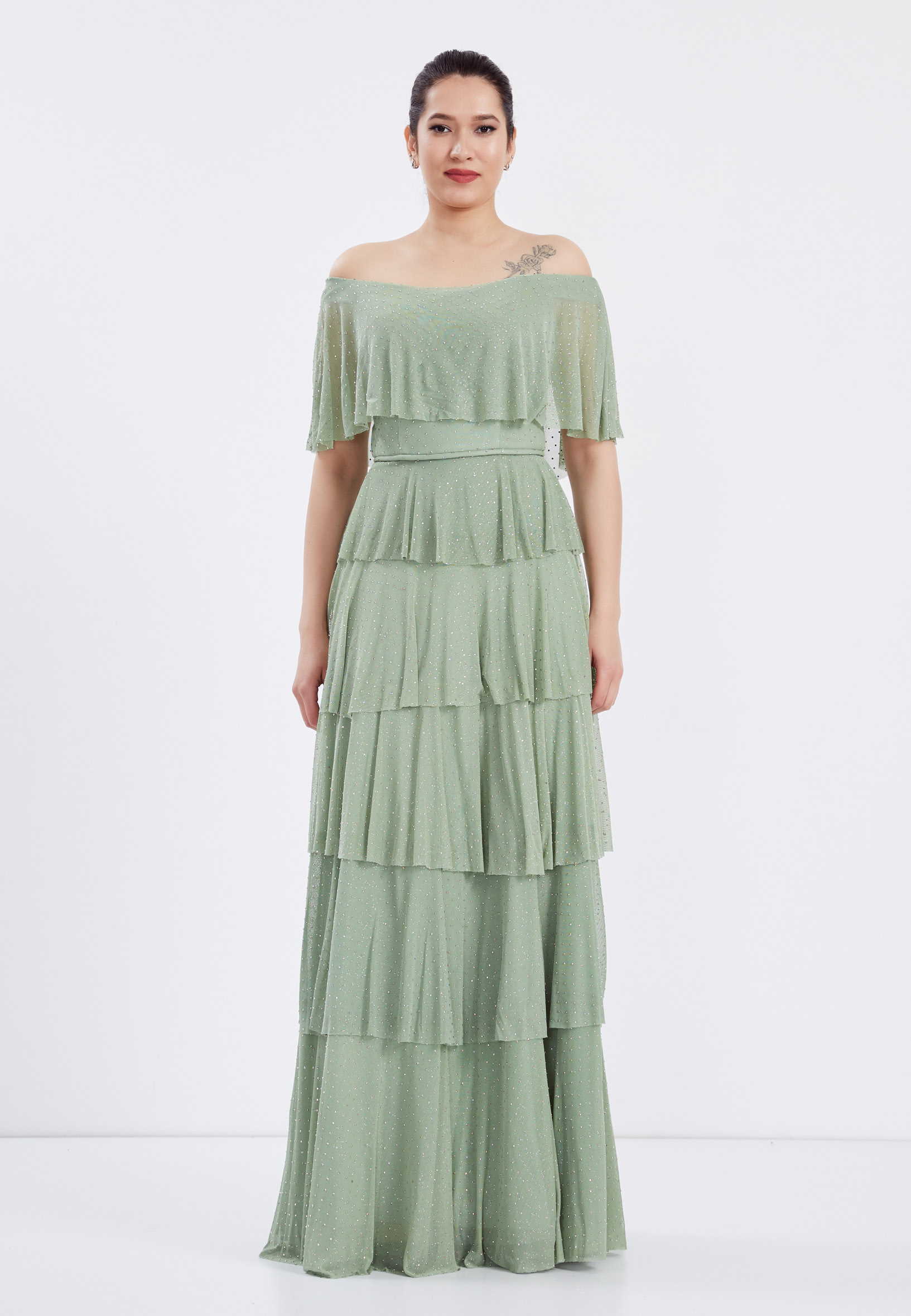 Off Shoulder Maxi Chiffon Column Regular Wedding Guest Dress frc6370 - Image 9